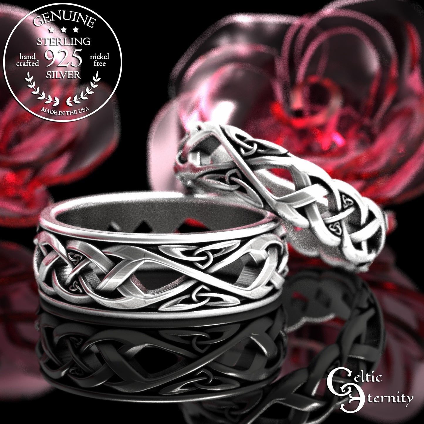 Matching Sterling Irish Trinity Weave Wedding Band Set, 2136 2137