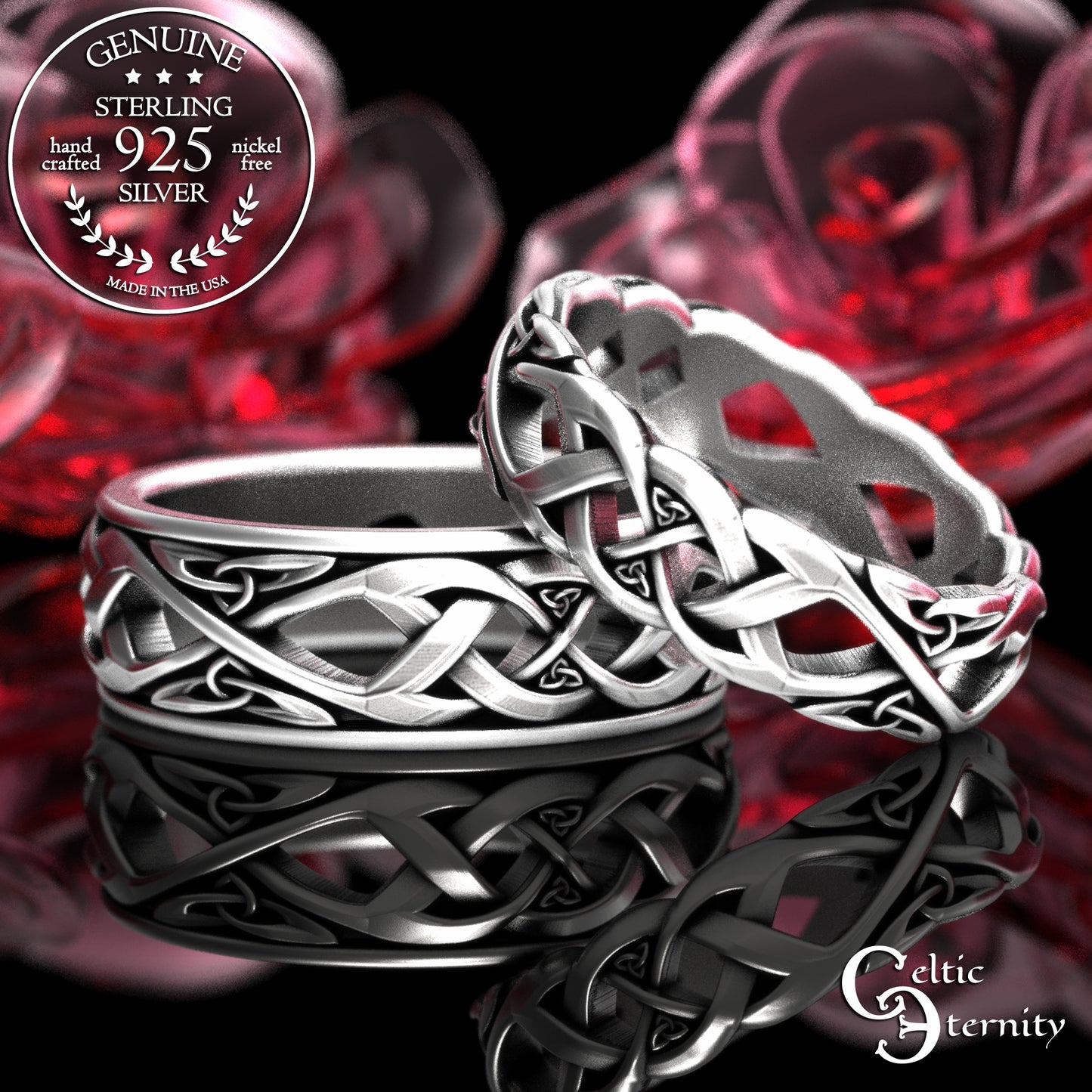 Matching Sterling Irish Trinity Weave Wedding Band Set, 2136 2137