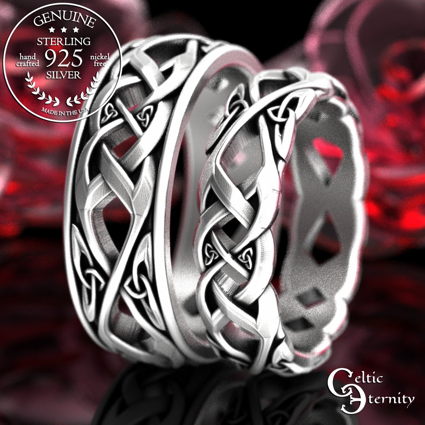 Matching Sterling Irish Trinity Weave Wedding Band Set, 2136 2137