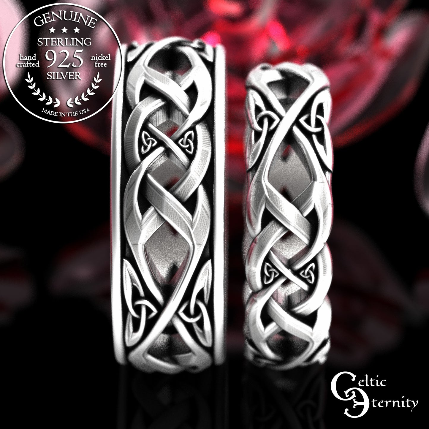Matching Sterling Irish Trinity Weave Wedding Band Set, 2136 2137