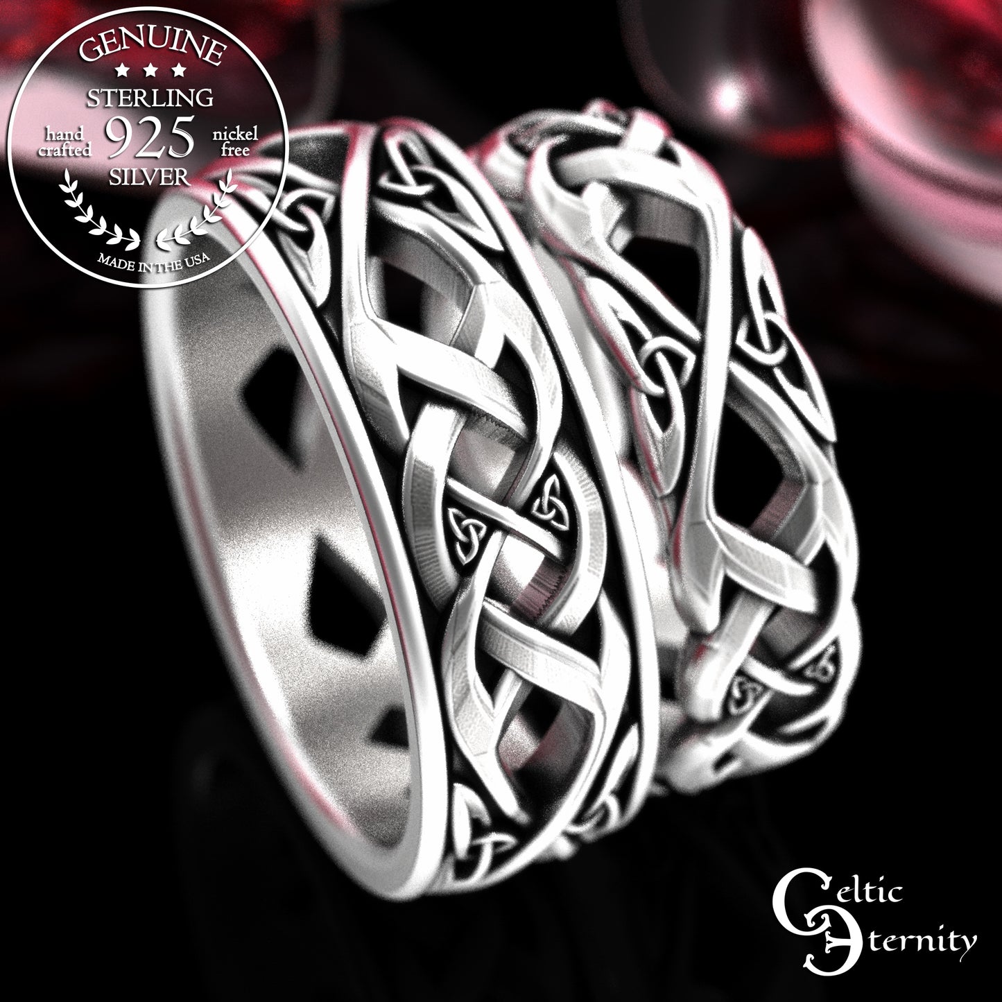 Matching Sterling Irish Trinity Weave Wedding Band Set, 2136 2137