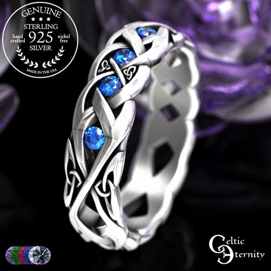 Woman's Sterling Sapphire & Celtic Knotwork Wedding Band, 2138