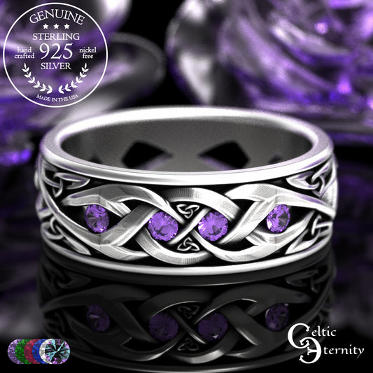 Men's Sterling Silver & Amethyst Irish Trinity Knot Wedding Band, 2139