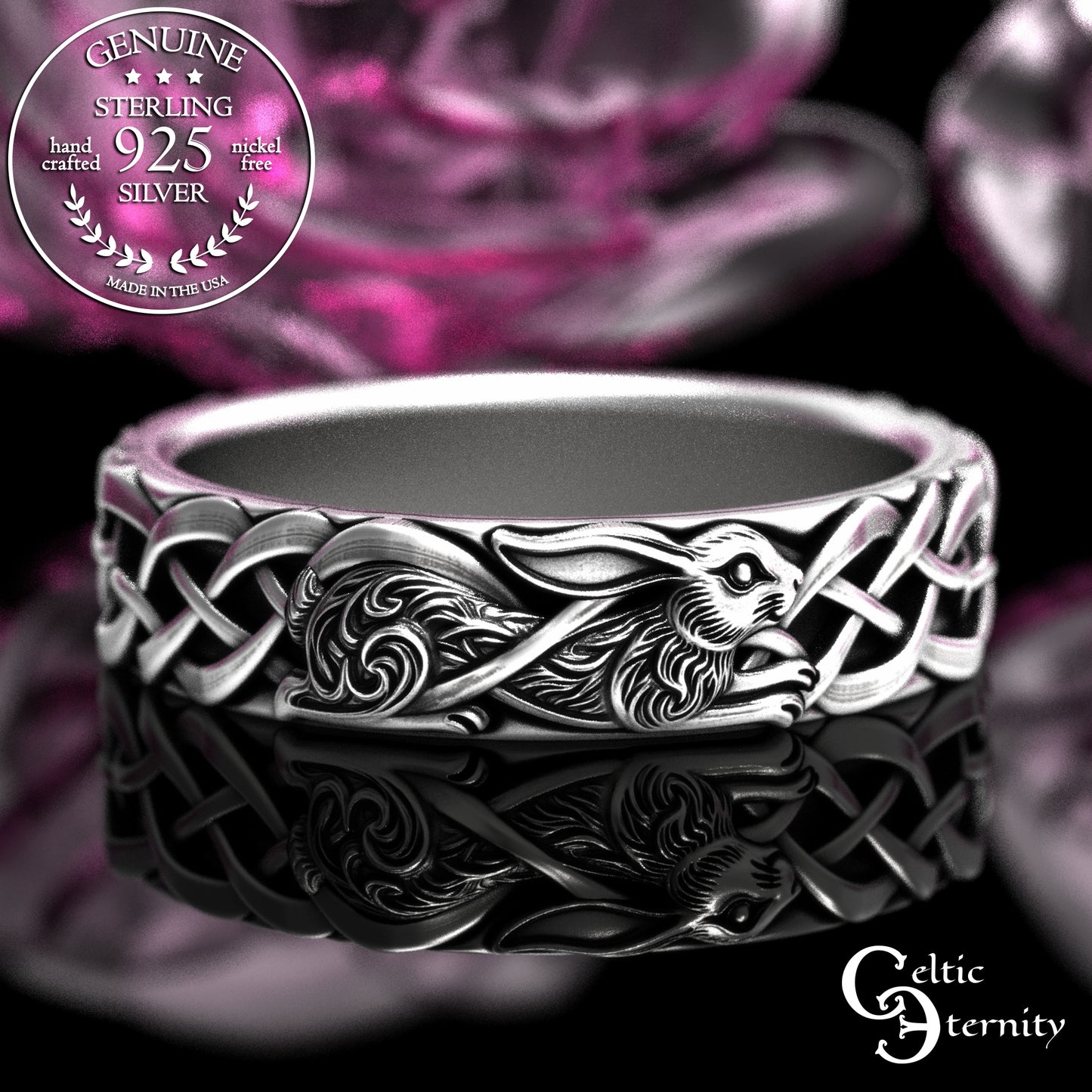 Sterling Matching Set of Celtic Bunny Rabbit Wedding Bands, 2140 2143