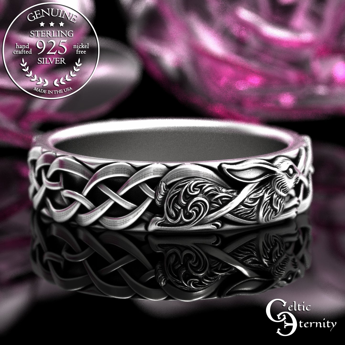 Sterling Matching Set of Celtic Bunny Rabbit Wedding Bands, 2140 2143