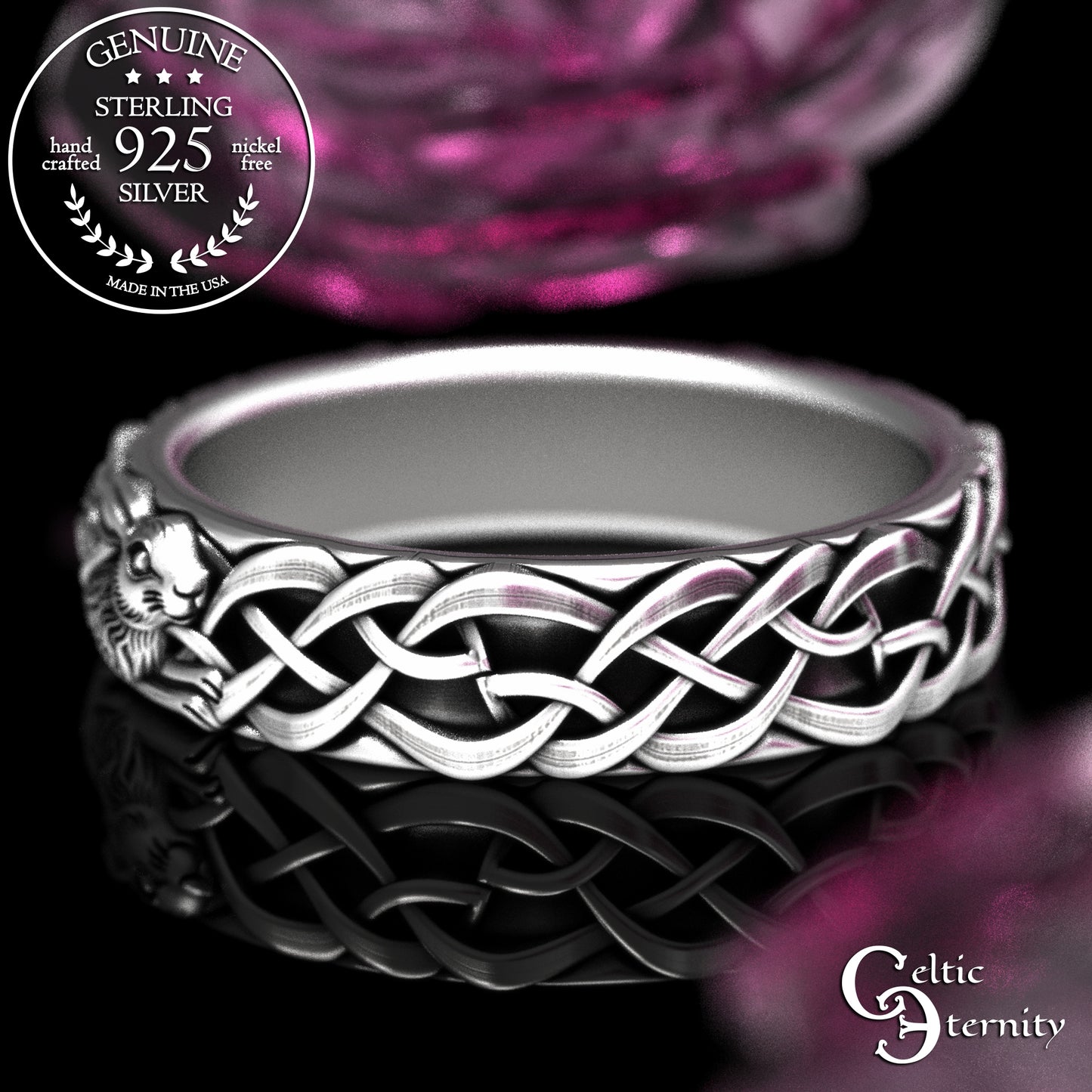 Sterling Matching Set of Celtic Bunny Rabbit Wedding Bands, 2140 2143