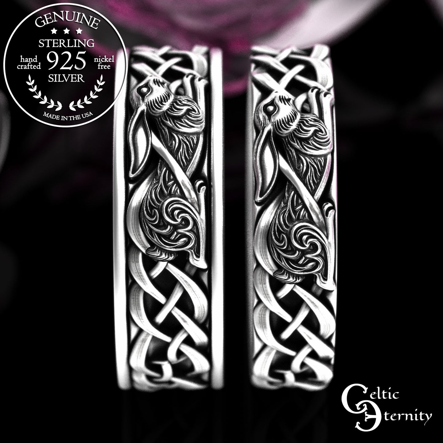 Sterling Matching Set of Celtic Bunny Rabbit Wedding Bands, 2140 2143