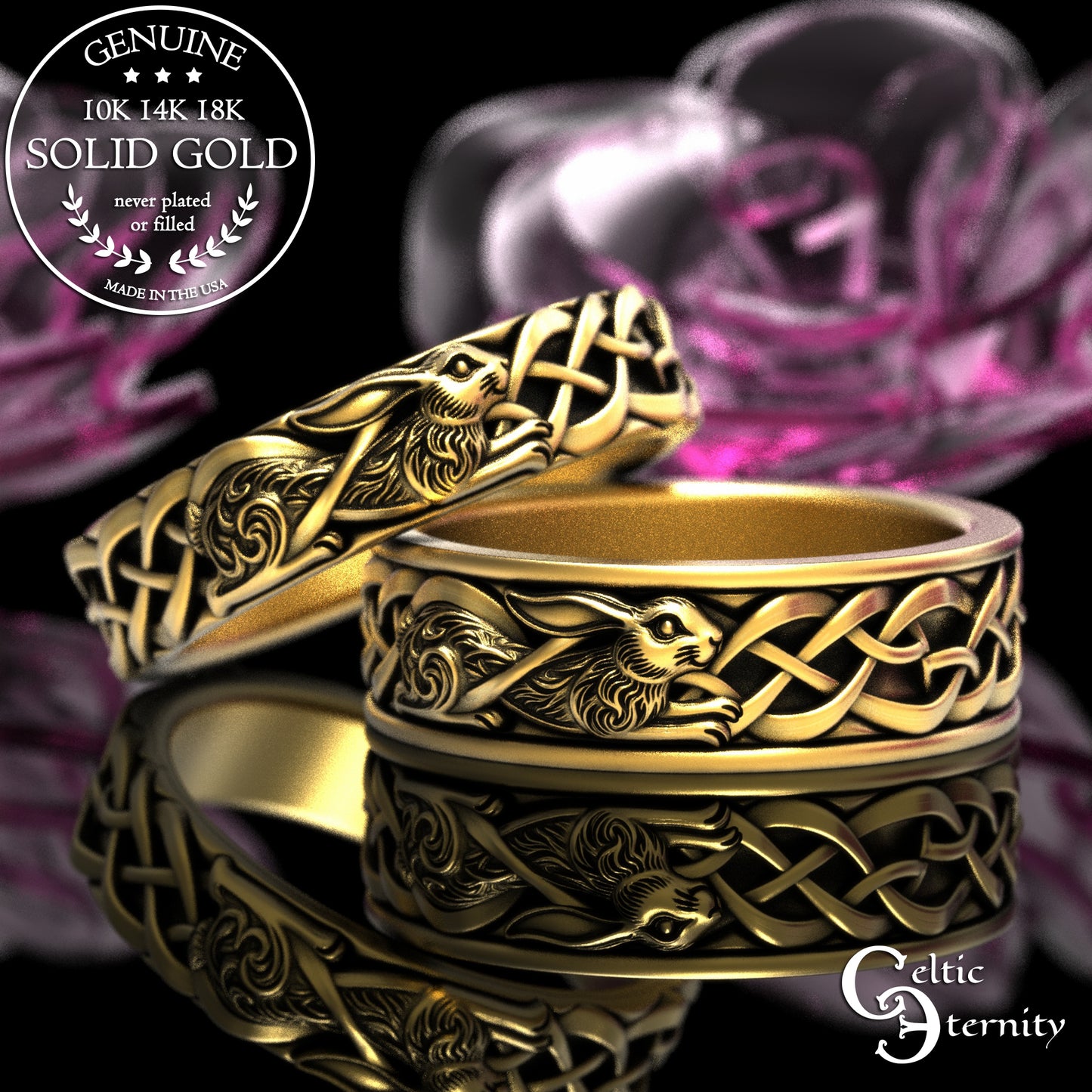Sterling Matching Set of Celtic Bunny Rabbit Wedding Bands, 2140 2143
