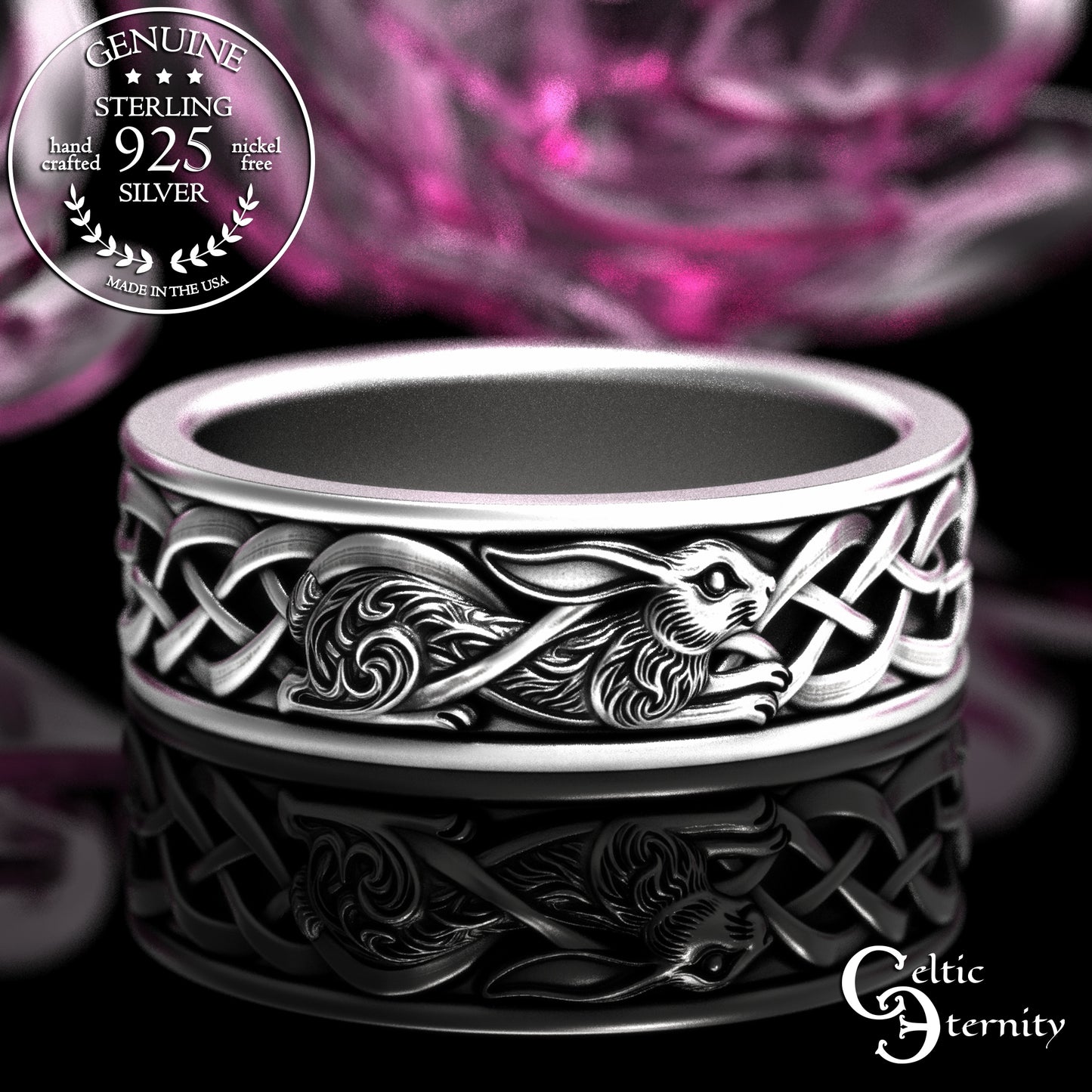 Sterling Matching Set of Celtic Bunny Rabbit Wedding Bands, 2140 2143