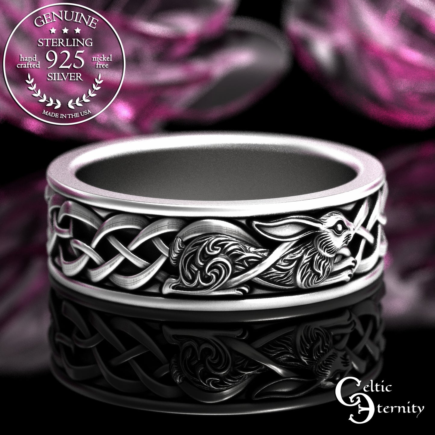 Sterling Matching Set of Celtic Bunny Rabbit Wedding Bands, 2140 2143