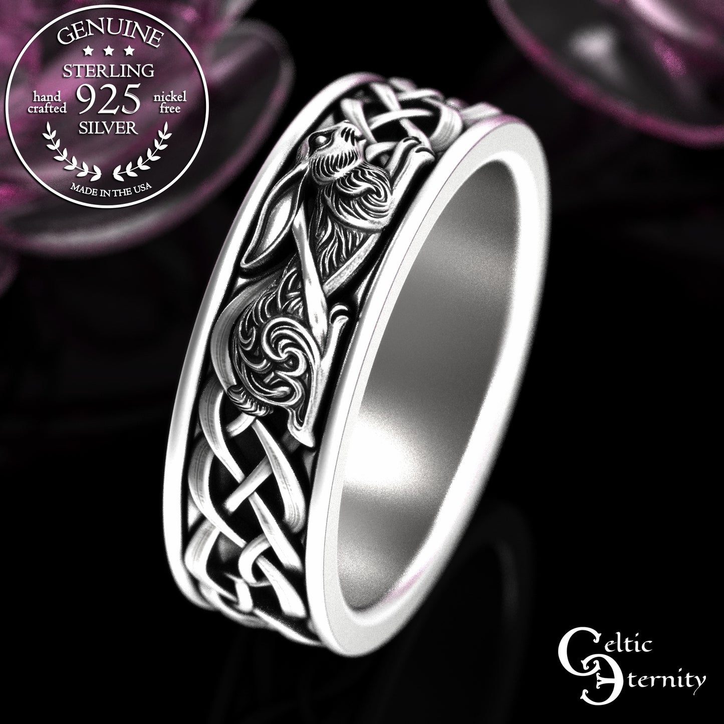 Men's Sterling Celtic Rabbit Wedding Band, 2143