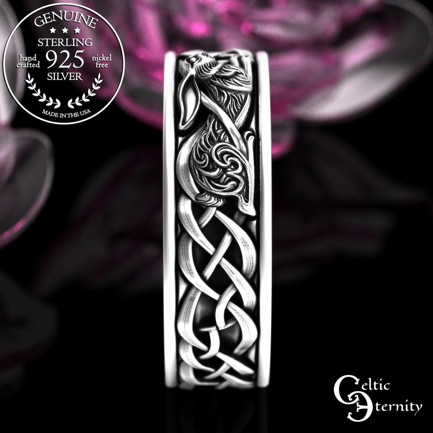 Men's Sterling Celtic Rabbit Wedding Band, 2143