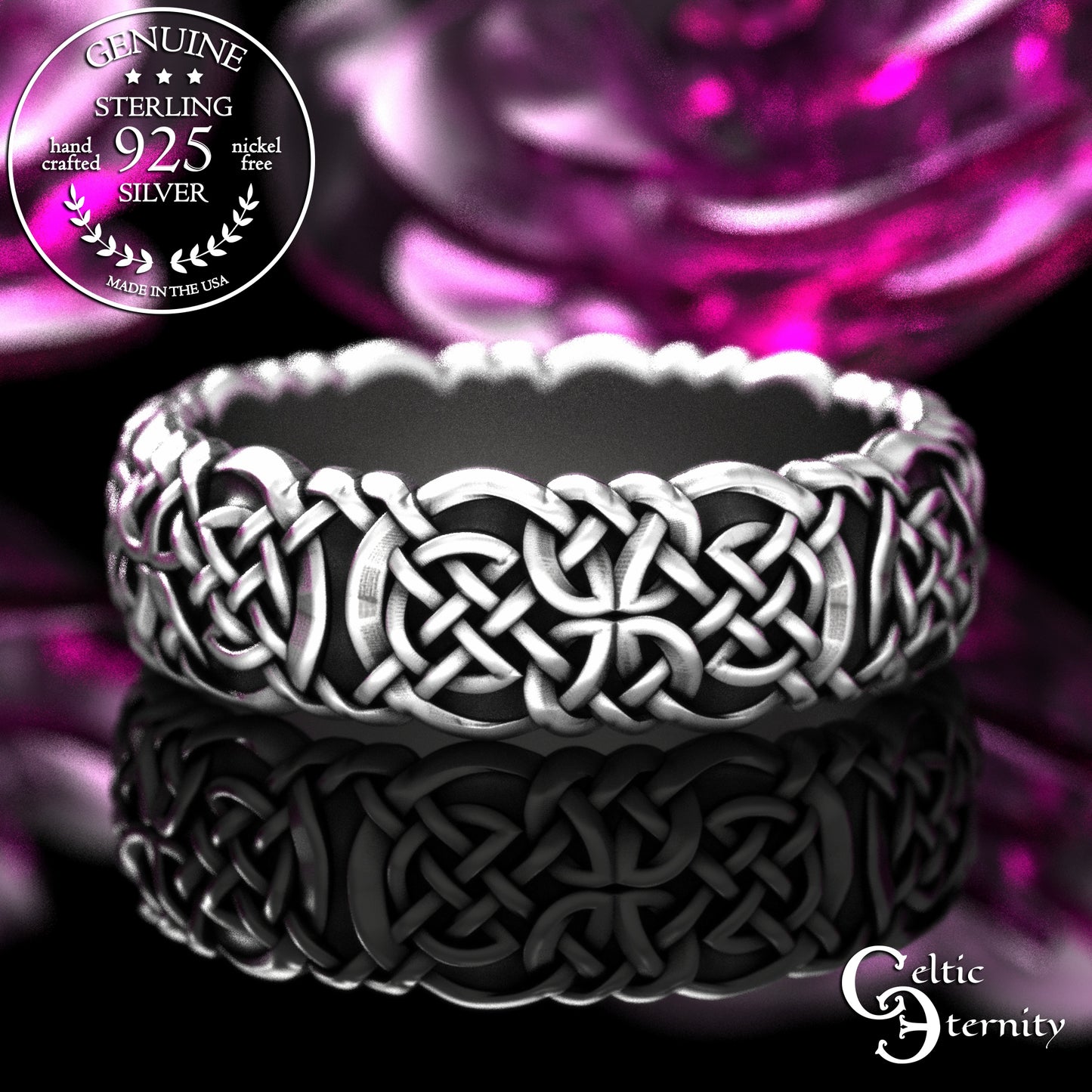 Sterling Silver Viking Norse Knotwork Wedding Band - Unisex, 2144