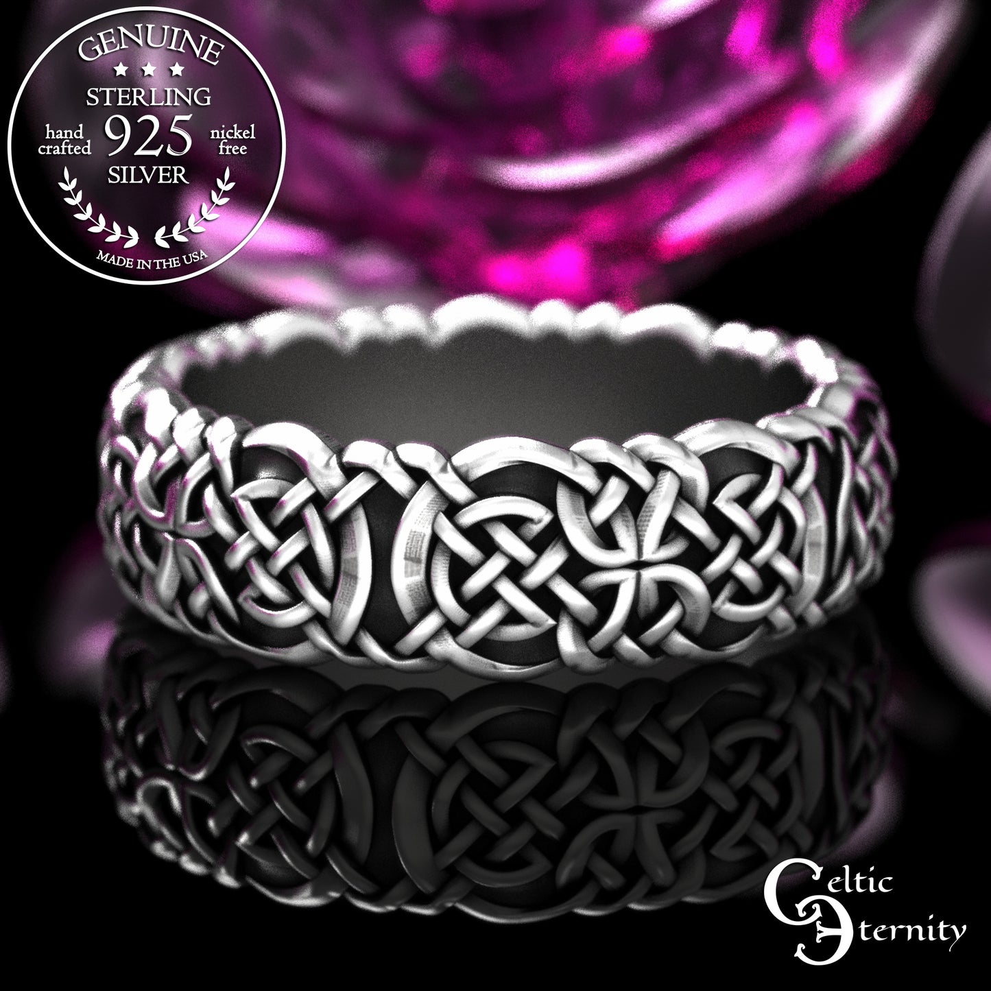 Sterling Silver Viking Norse Knotwork Wedding Band - Unisex, 2144
