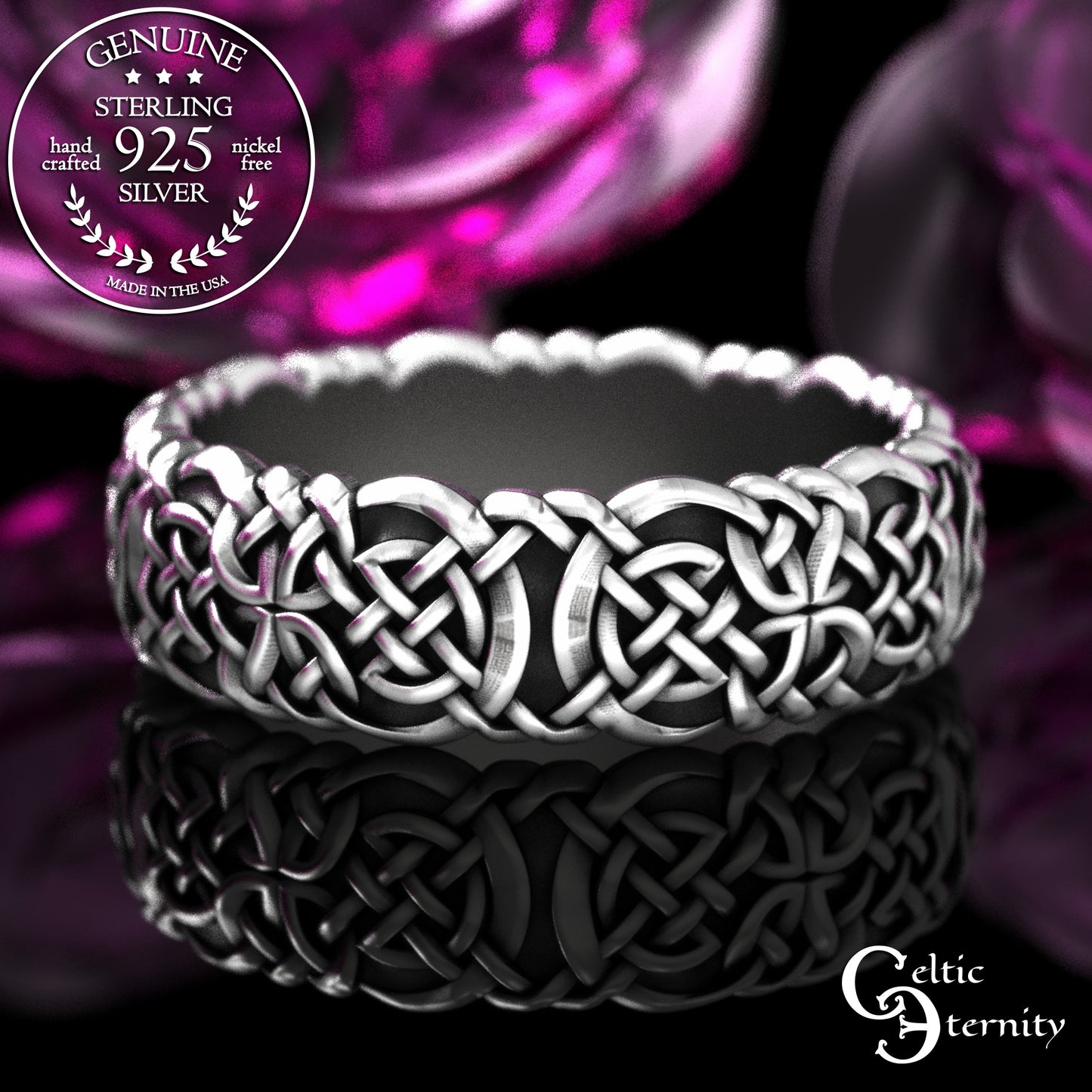 Sterling His & Hers Viking Shield Wedding Band Set, 2144 2145
