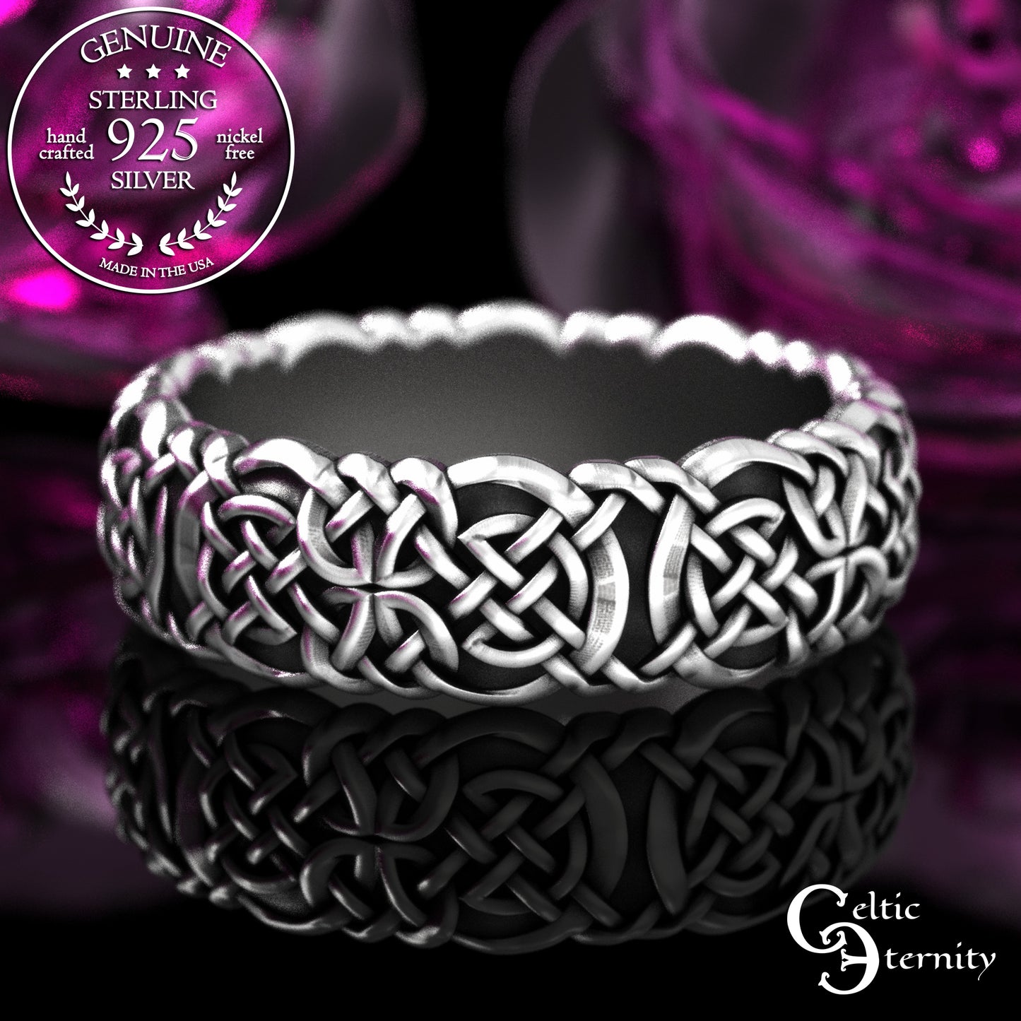 Sterling Silver Viking Norse Knotwork Wedding Band - Unisex, 2144