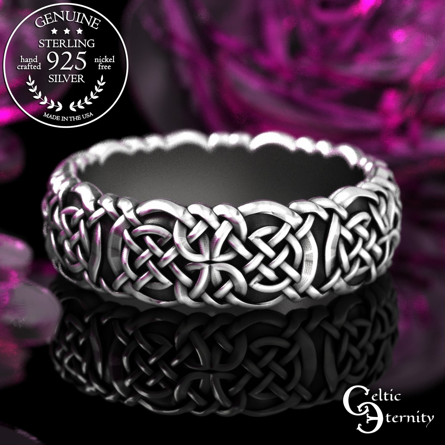 Sterling His & Hers Viking Shield Wedding Band Set, 2144 2145