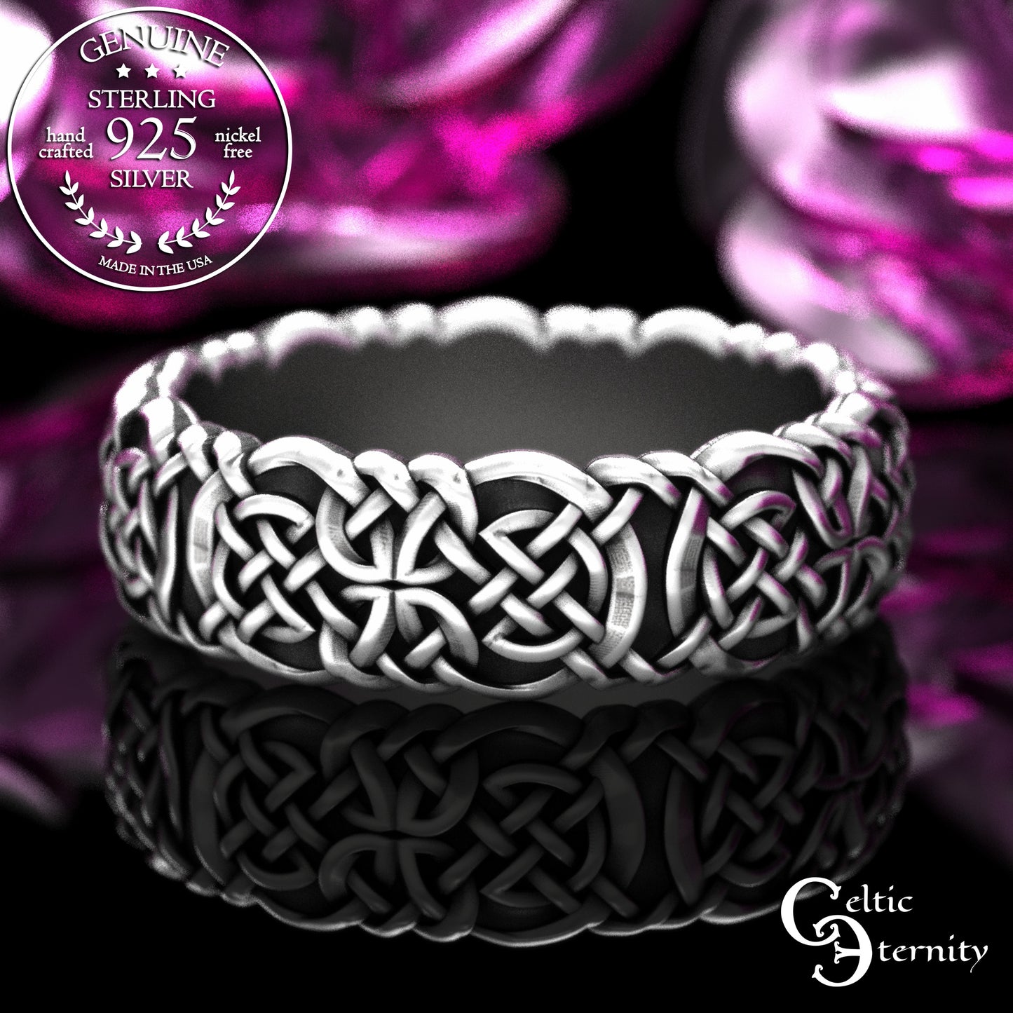 Sterling Silver Viking Norse Knotwork Wedding Band - Unisex, 2144