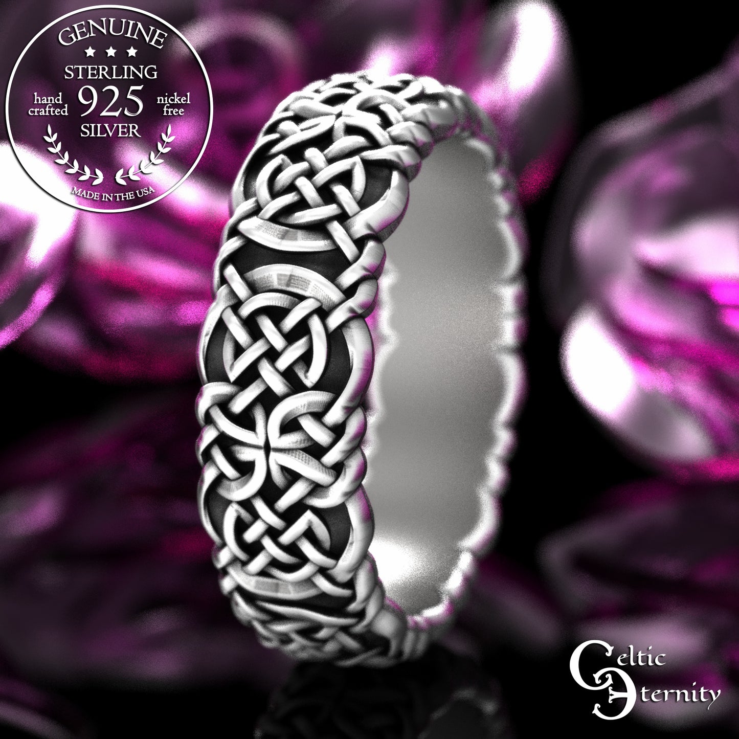 Sterling Silver Viking Norse Knotwork Wedding Band - Unisex, 2144