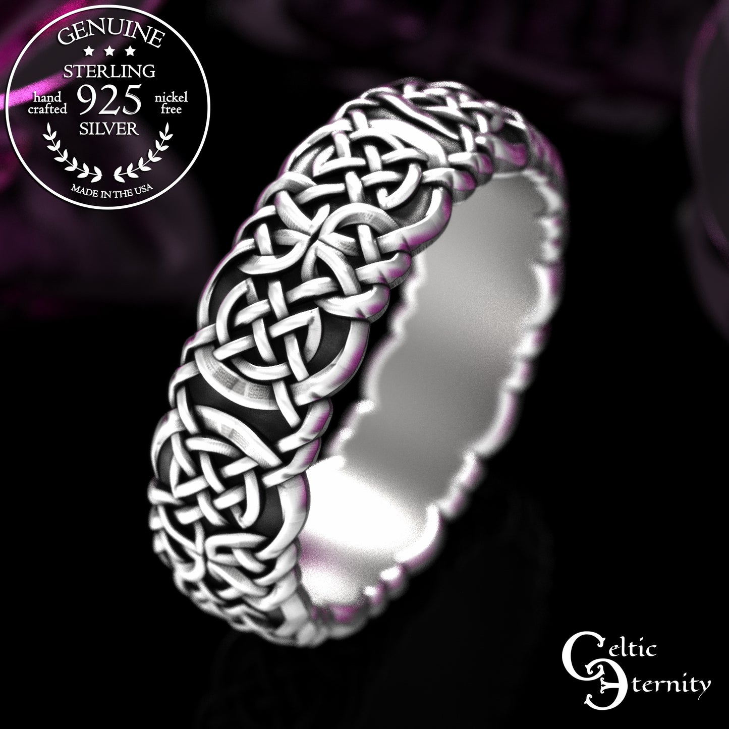 Sterling Silver Viking Norse Knotwork Wedding Band - Unisex, 2144