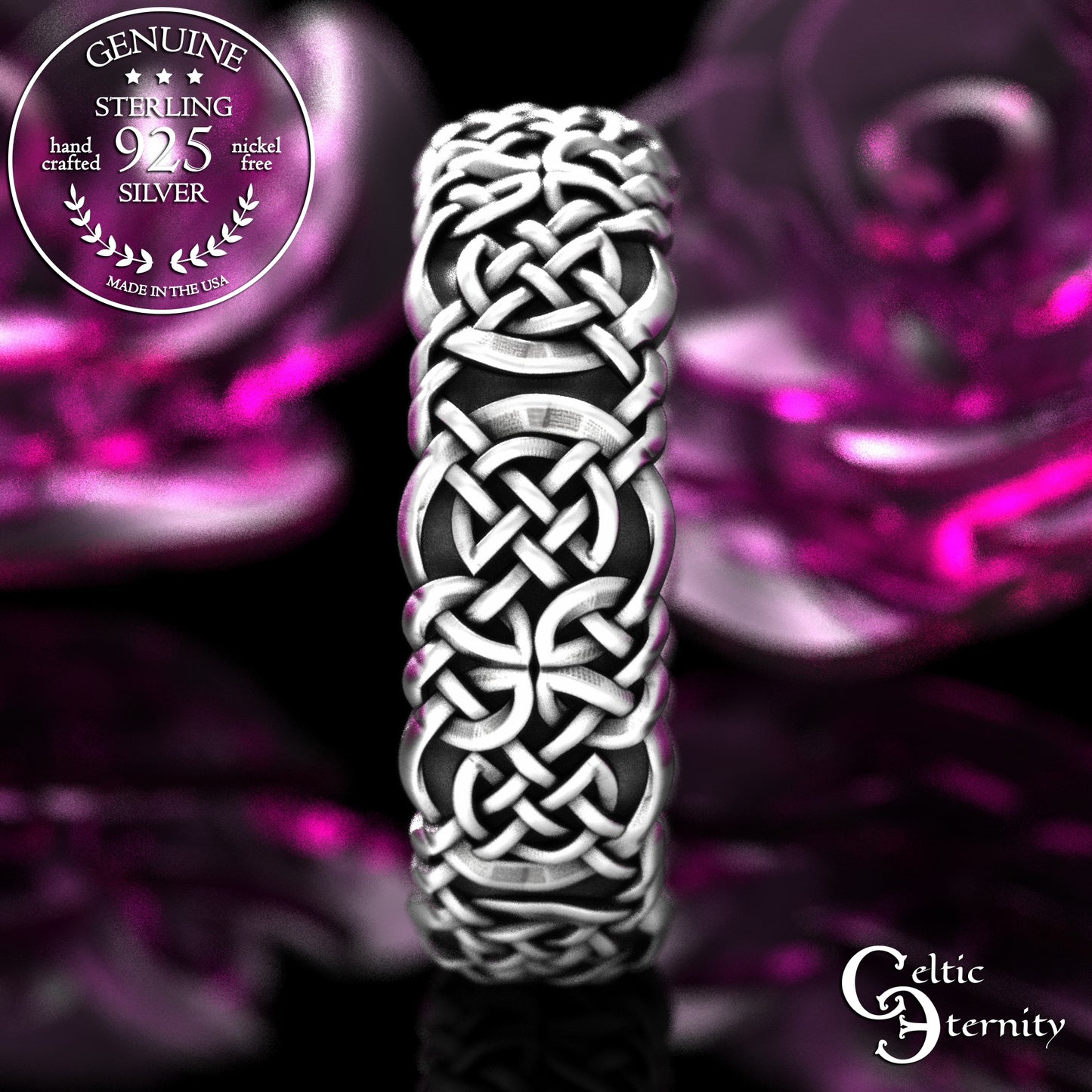 Sterling Silver Viking Norse Knotwork Wedding Band - Unisex, 2144