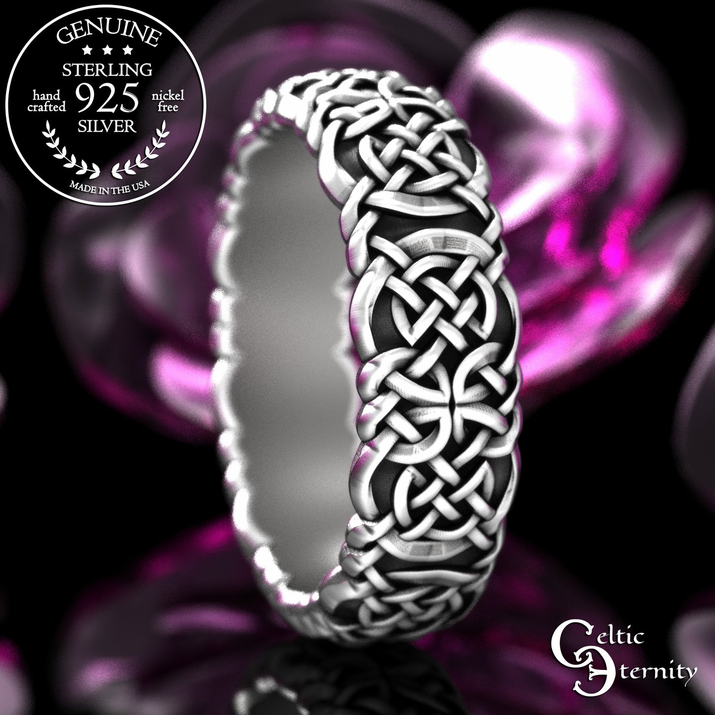 Sterling Silver Viking Norse Knotwork Wedding Band - Unisex, 2144