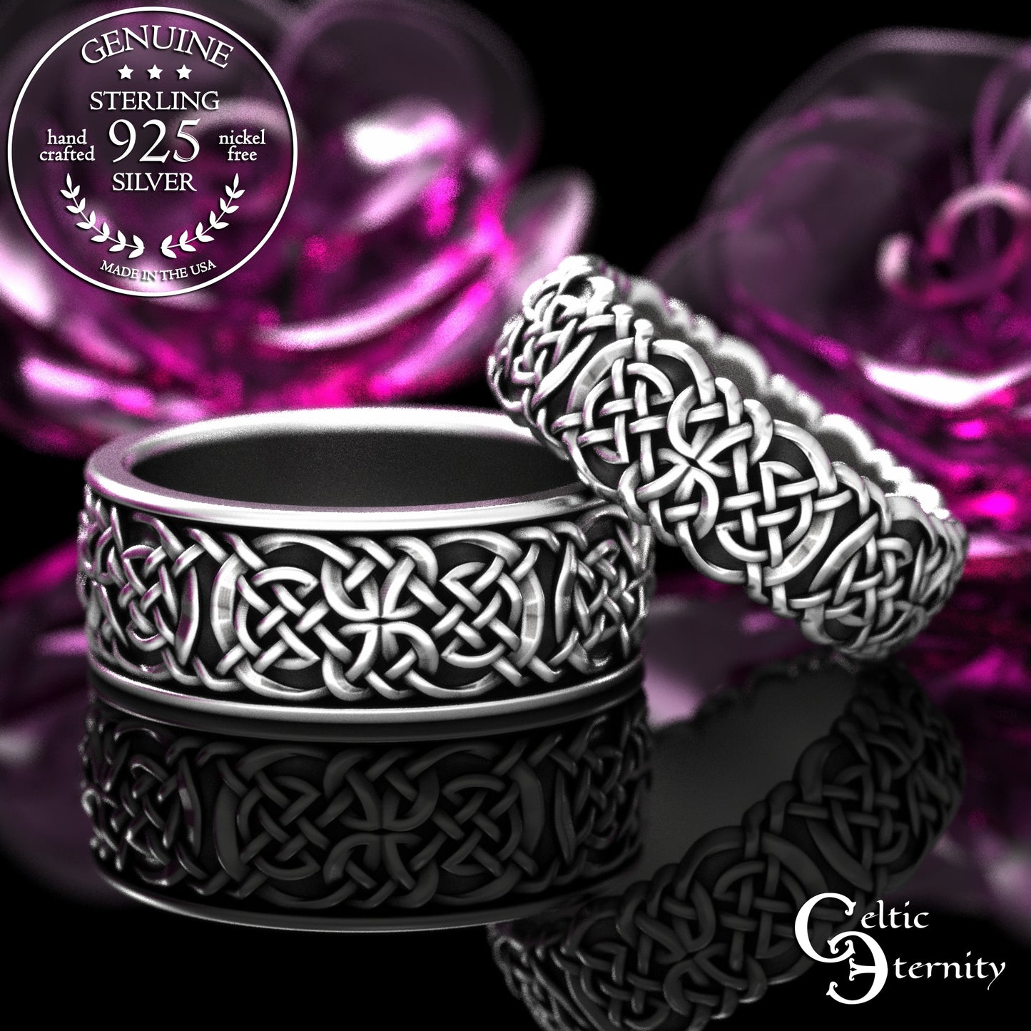 Sterling His & Hers Viking Shield Wedding Band Set, 2144 2145