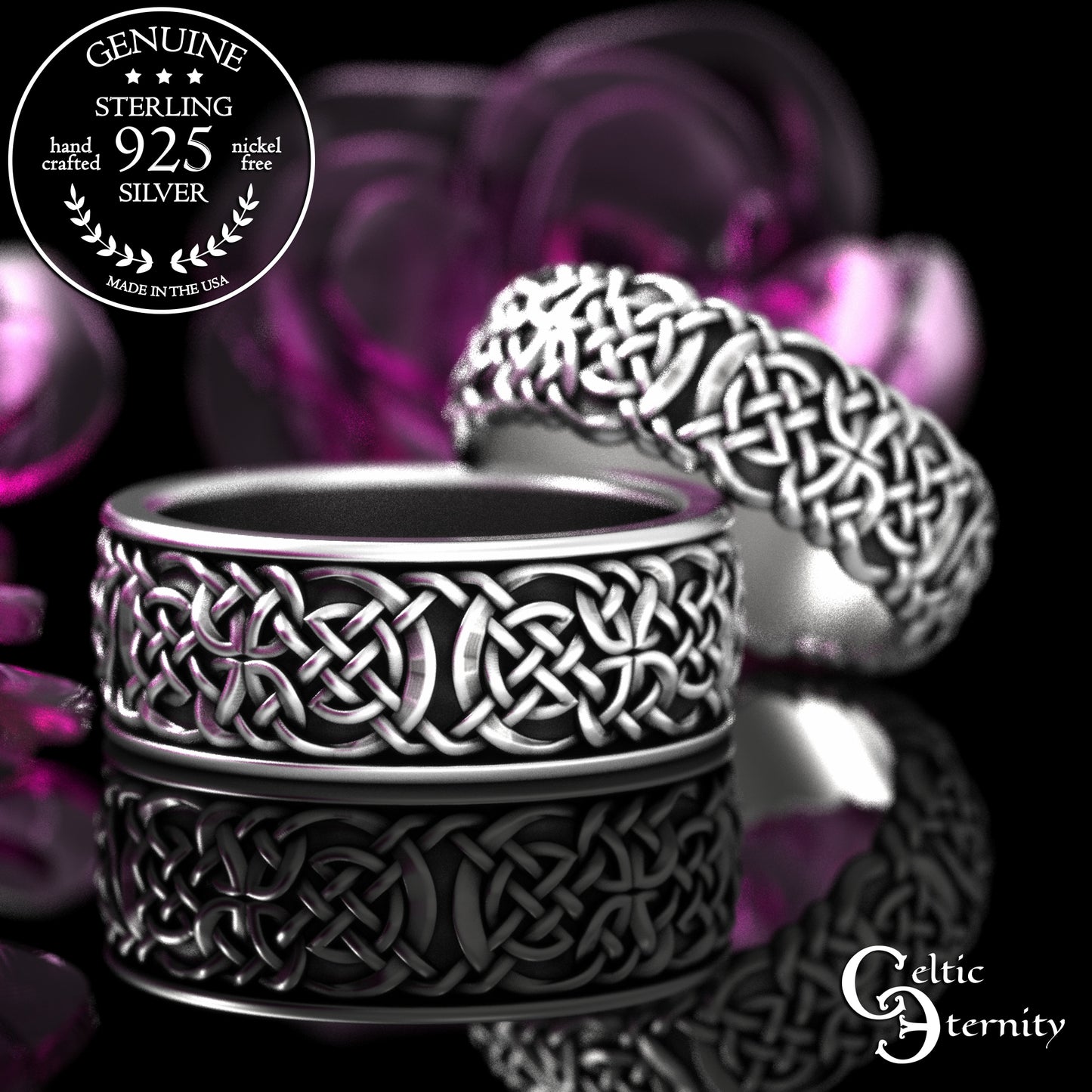 Sterling His & Hers Viking Shield Wedding Band Set, 2144 2145