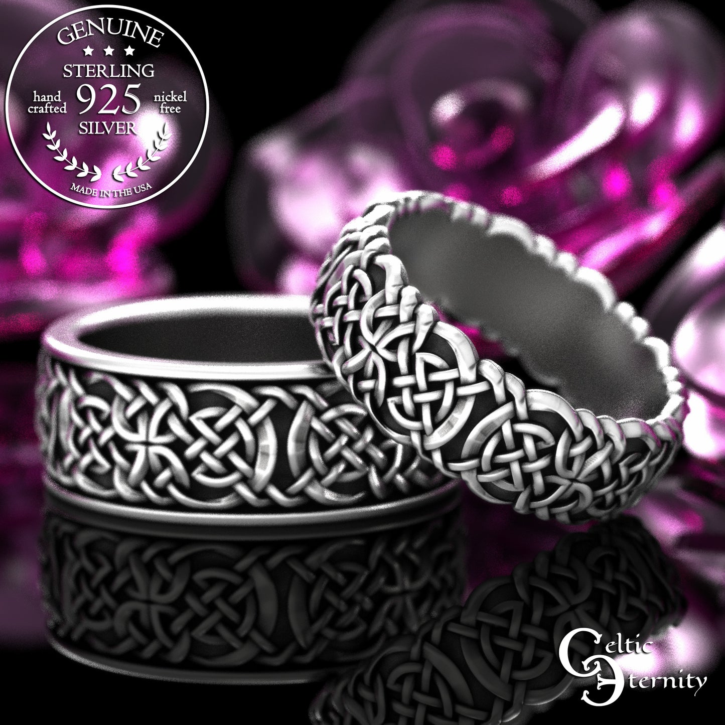 Sterling His & Hers Viking Shield Wedding Band Set, 2144 2145