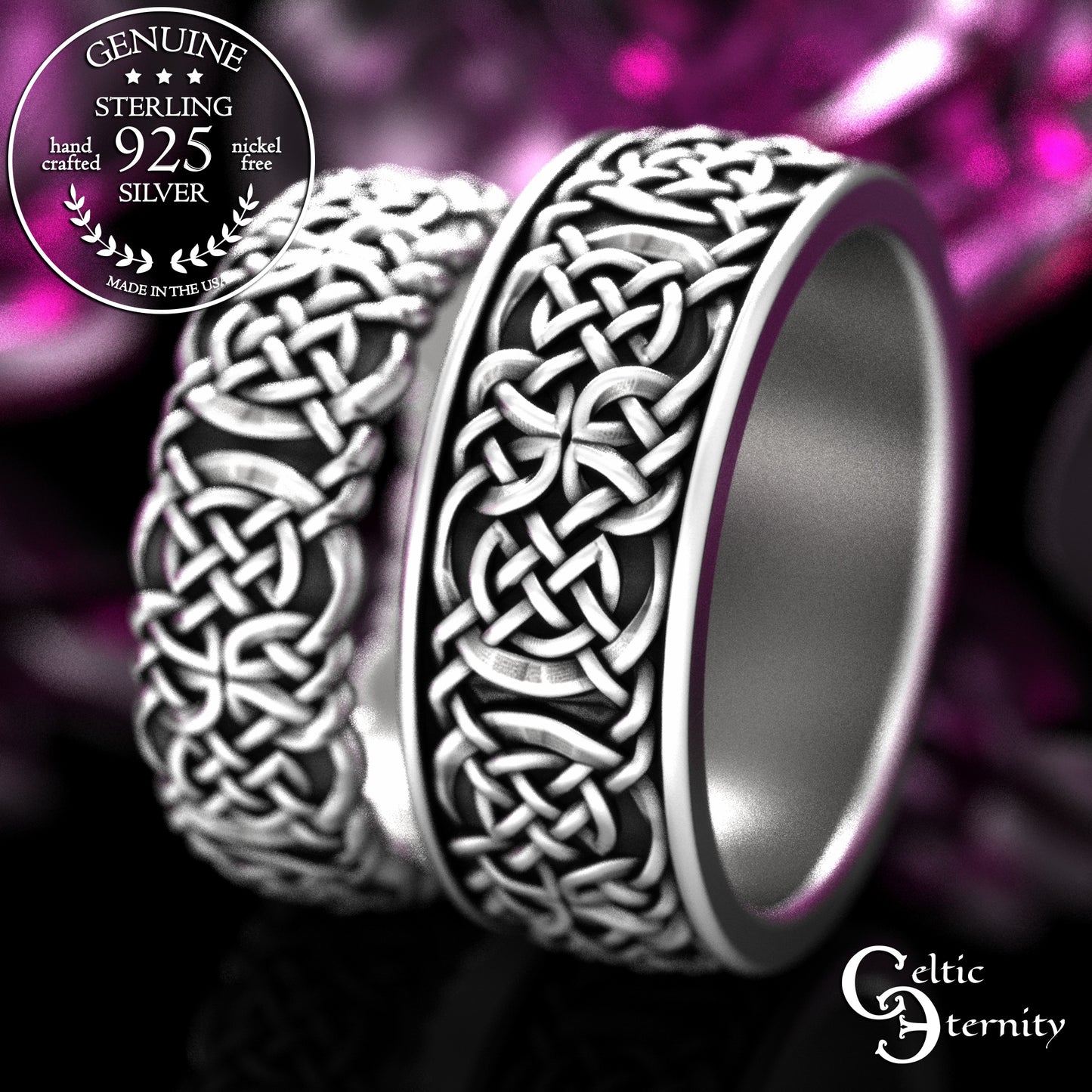 Sterling His & Hers Viking Shield Wedding Band Set, 2144 2145