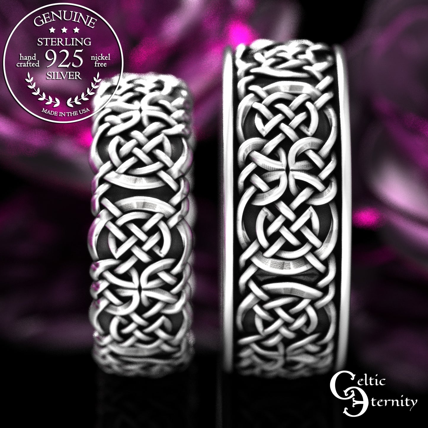 Sterling His & Hers Viking Shield Wedding Band Set, 2144 2145