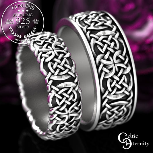 Sterling His & Hers Viking Shield Wedding Band Set, 2144 2145