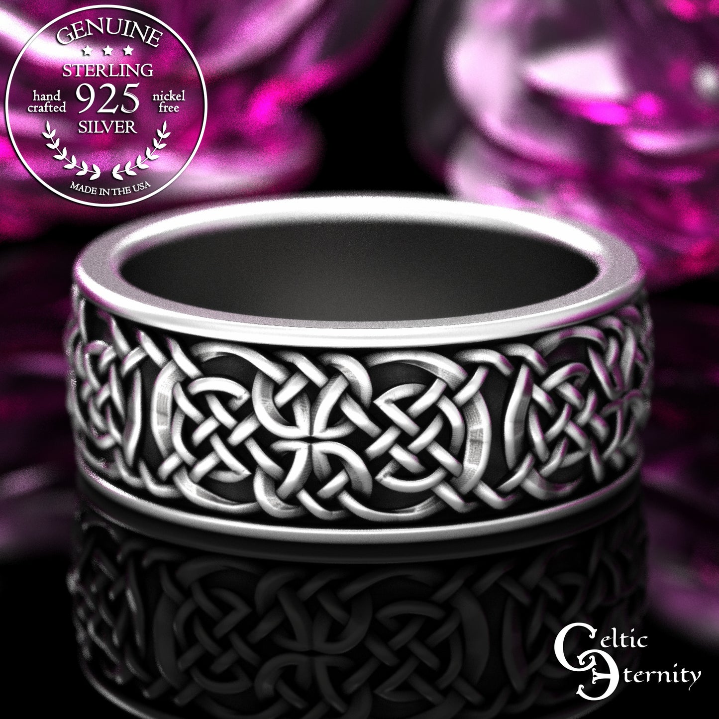 Sterling Silver Men's Viking Knotwork Wedding Band, 2145
