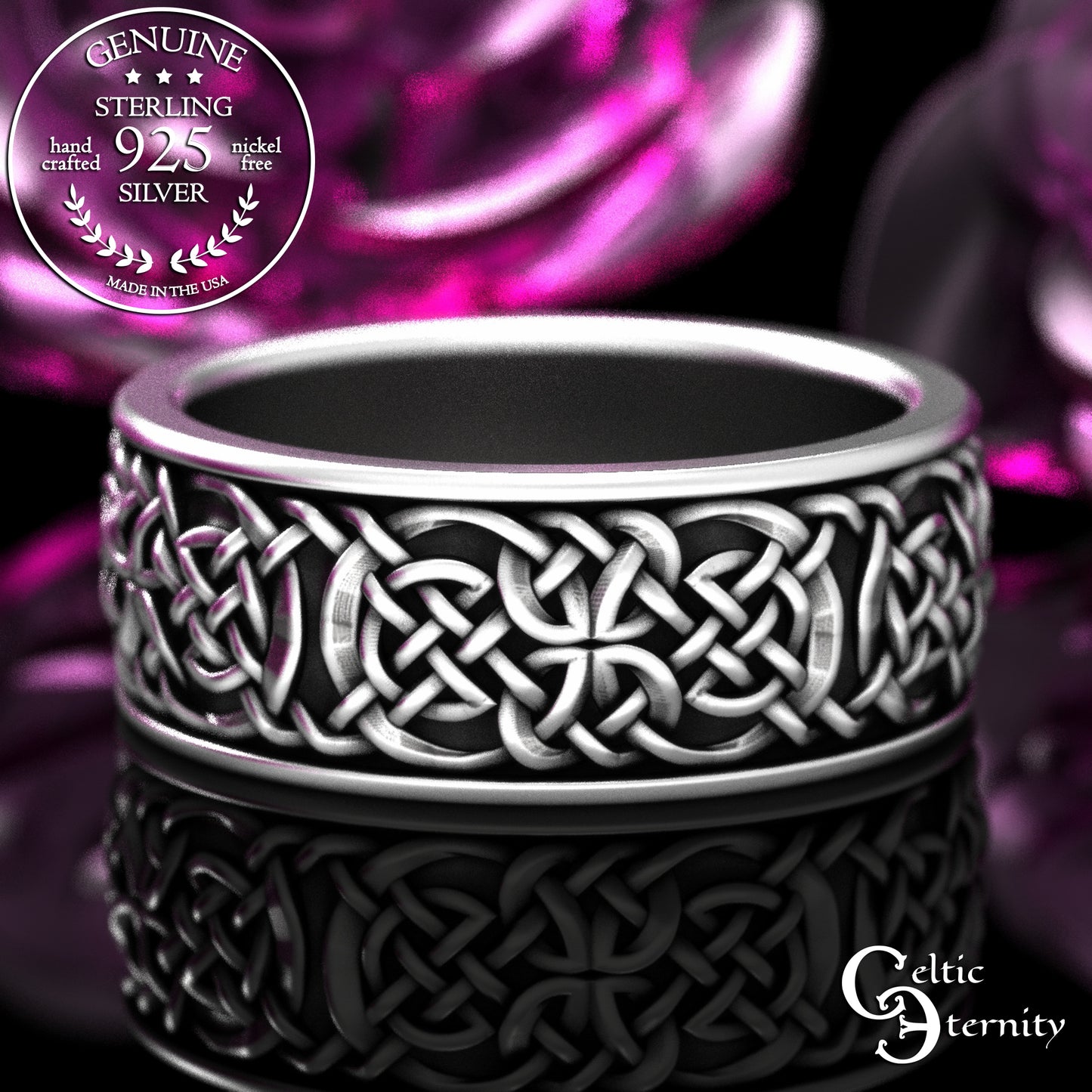 Sterling Silver Men's Viking Knotwork Wedding Band, 2145