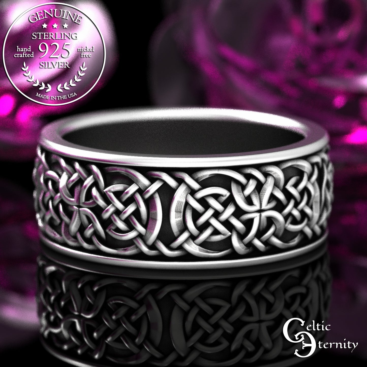Sterling Silver Men's Viking Knotwork Wedding Band, 2145