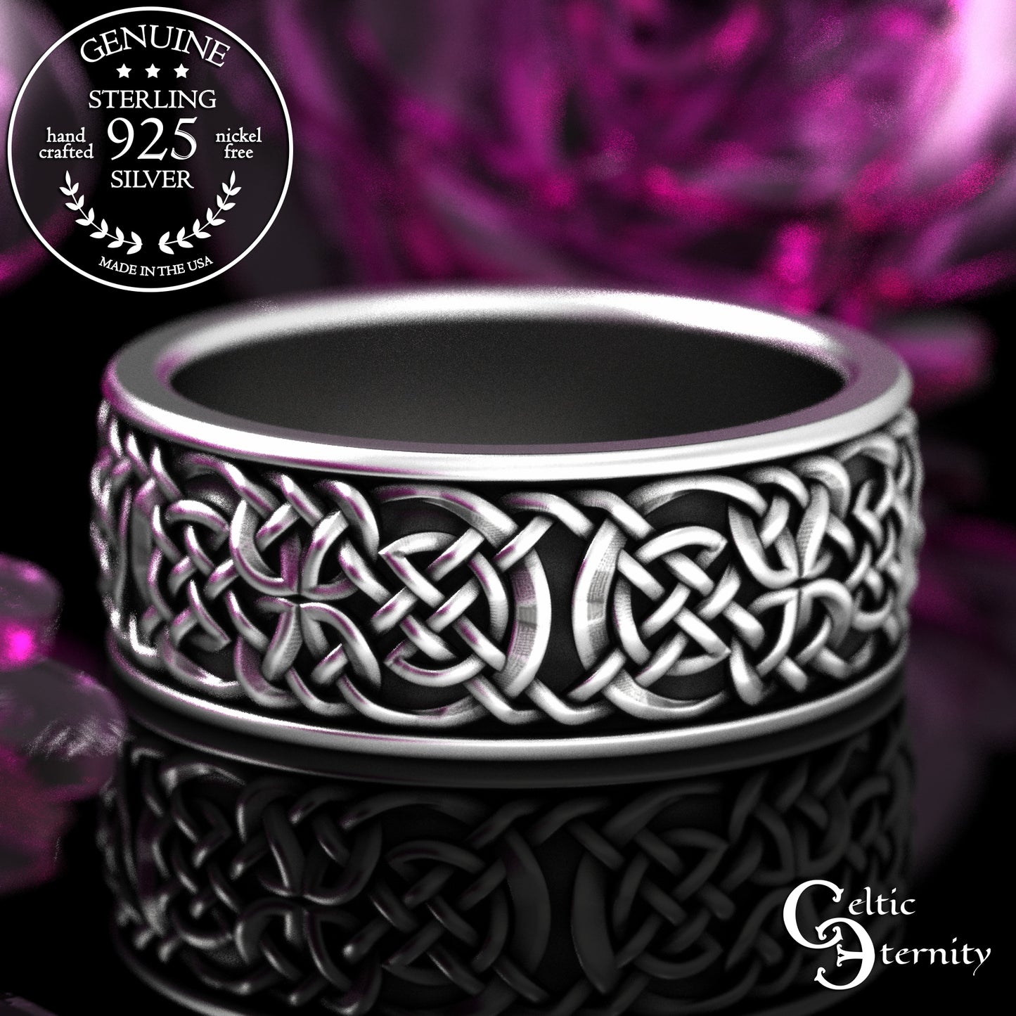 Sterling Silver Men's Viking Knotwork Wedding Band, 2145