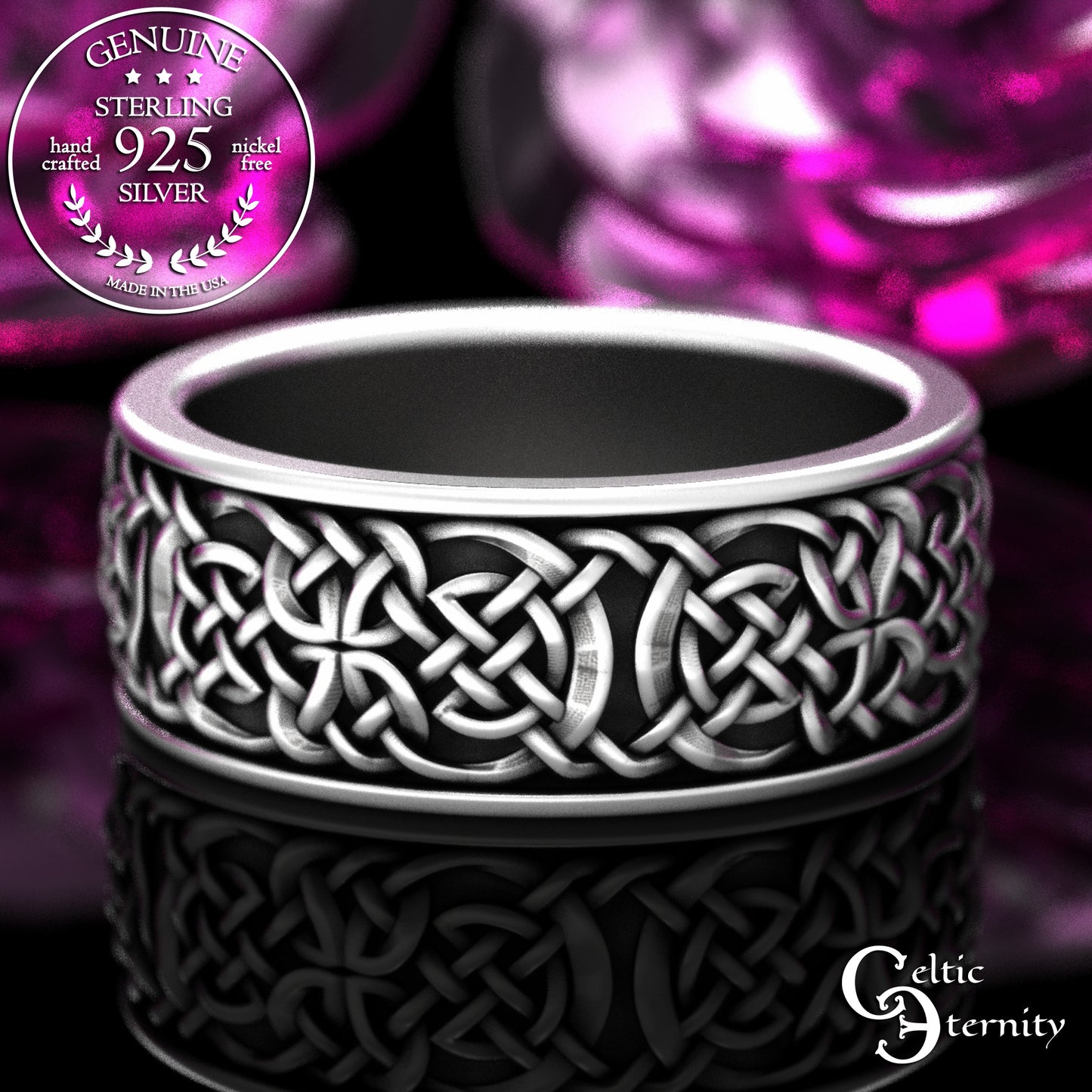 Sterling Silver Men's Viking Knotwork Wedding Band, 2145