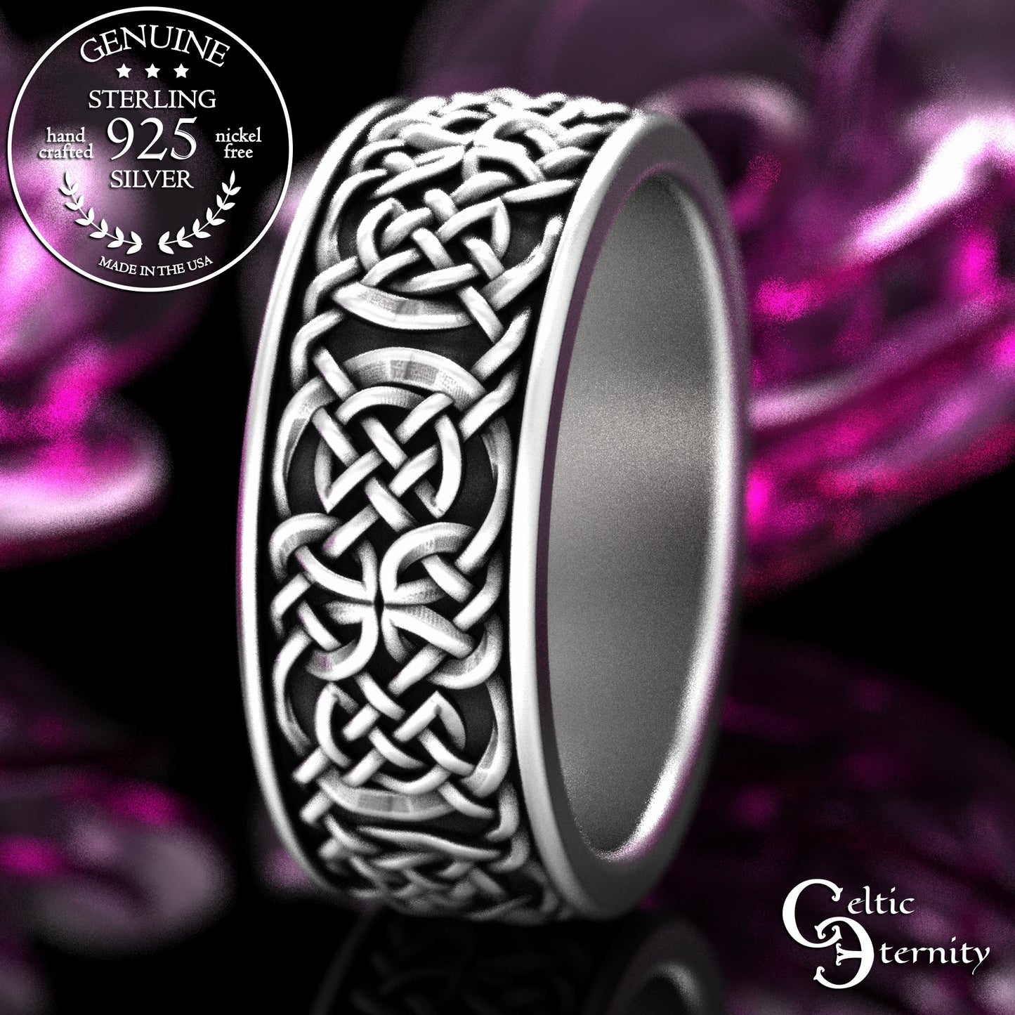 Sterling Silver Men's Viking Knotwork Wedding Band, 2145