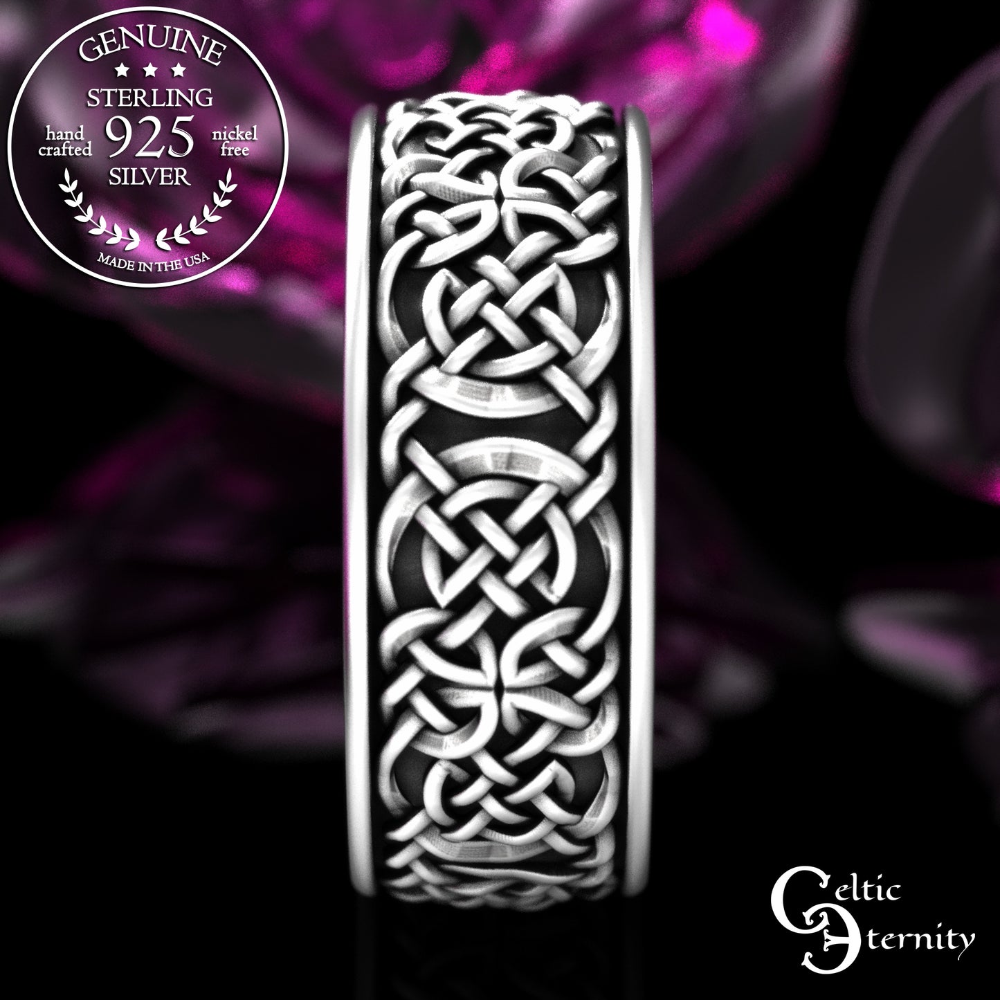 Sterling Silver Men's Viking Knotwork Wedding Band, 2145