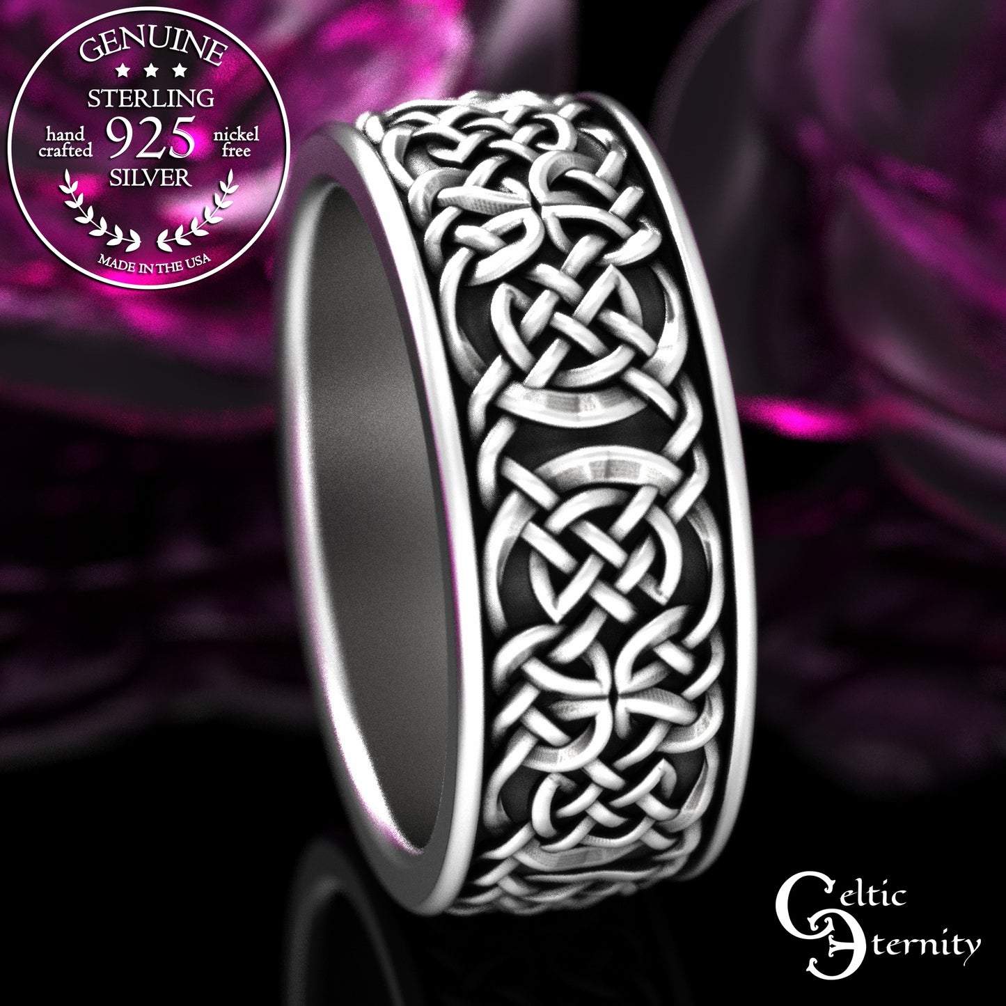 Sterling Silver Men's Viking Knotwork Wedding Band, 2145