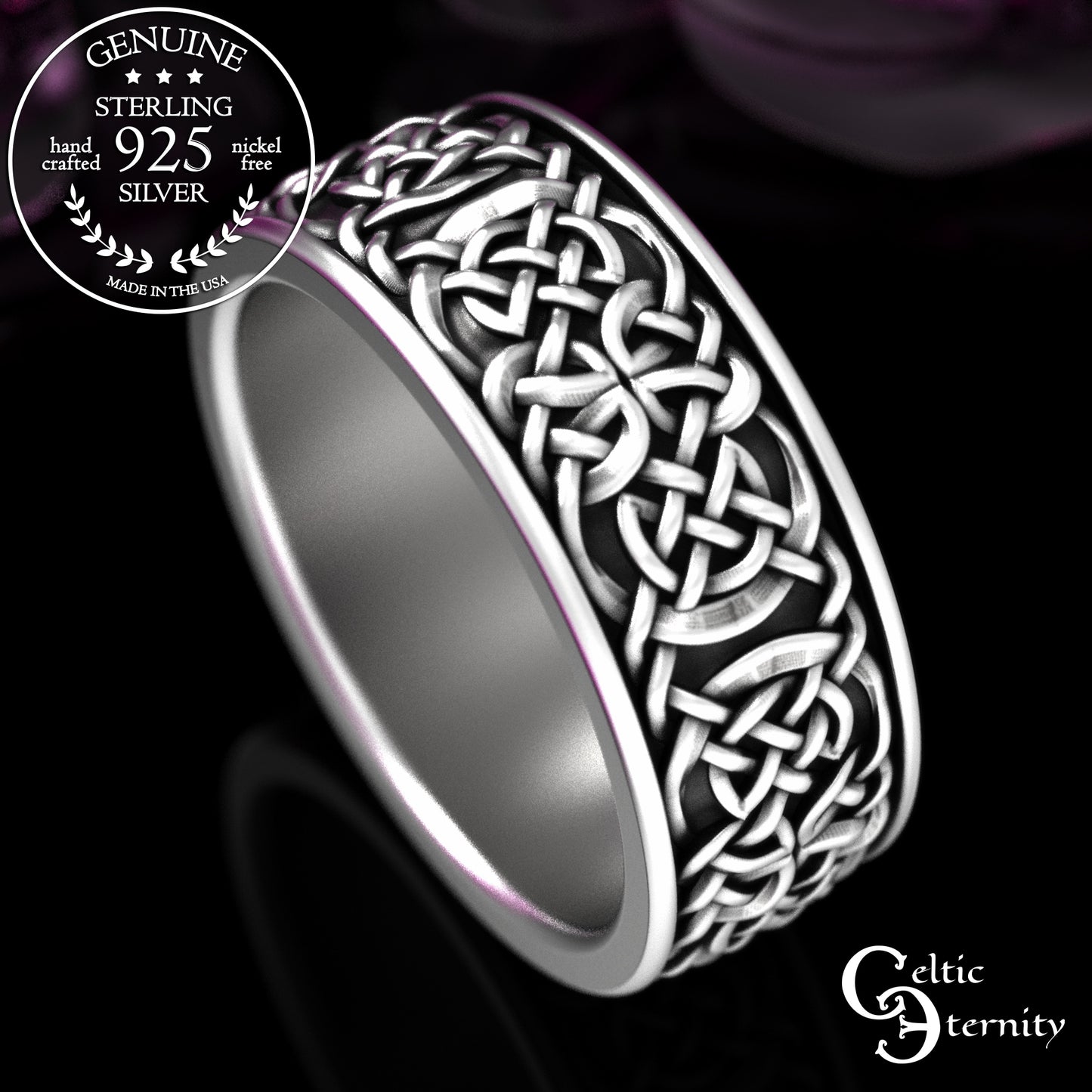 Sterling Silver Men's Viking Knotwork Wedding Band, 2145