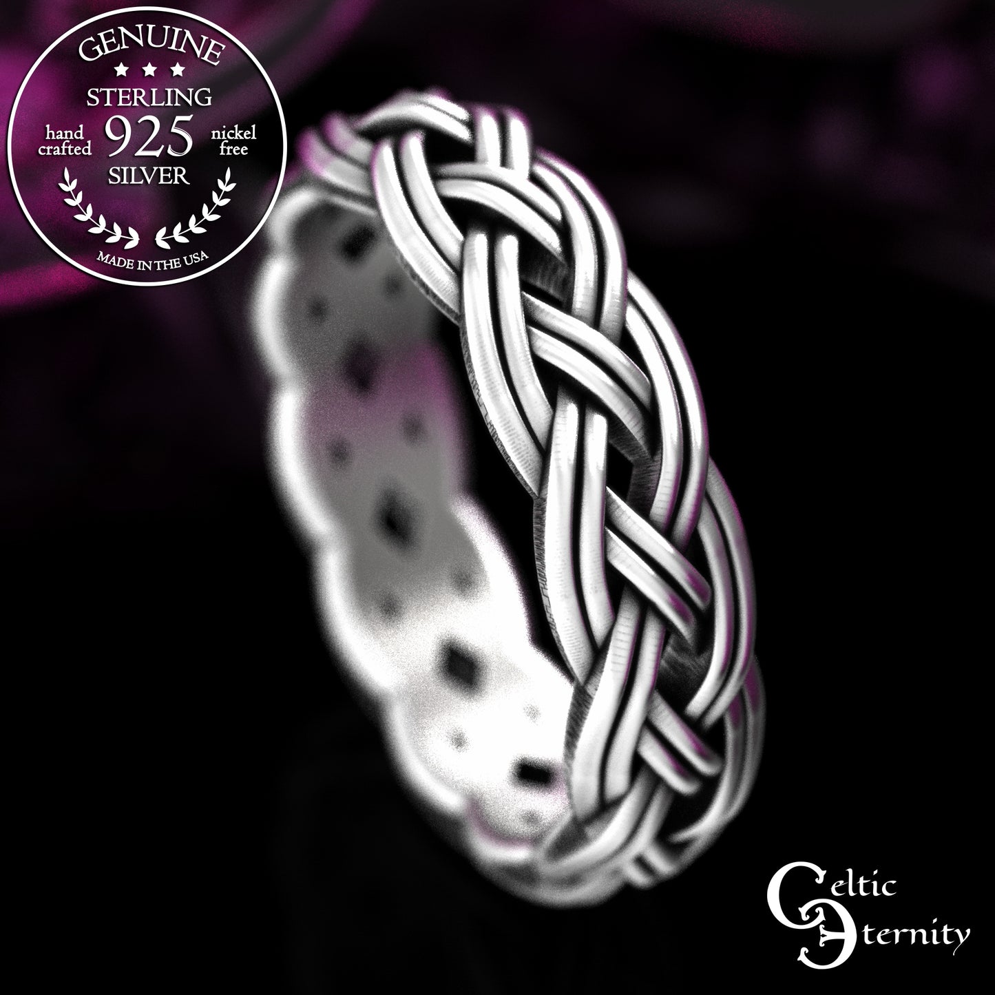 Traditional Matching Sterling Irish Wedding Band Set - Celtic Bride & Groom, 2146 2147