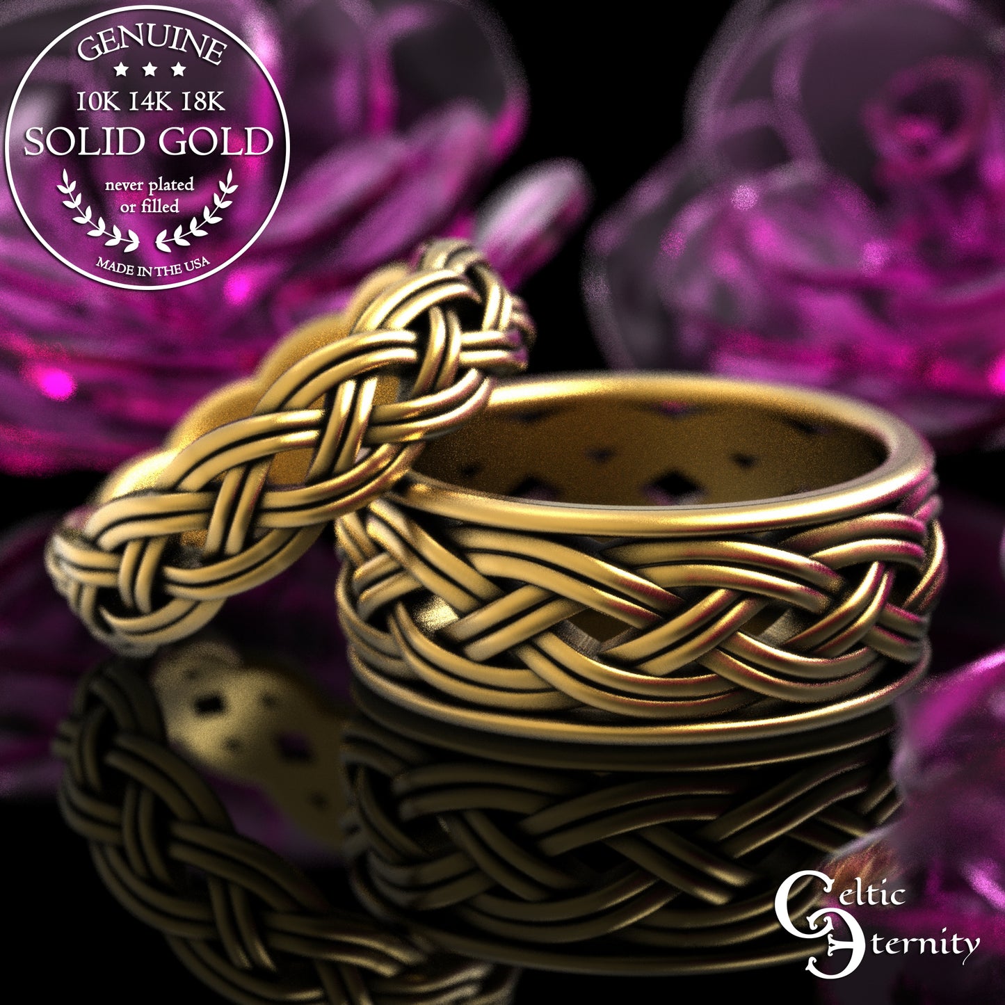 Sterling Silver Men's Wide Celtic Wedding Band - Irish Weave Pattern,2147