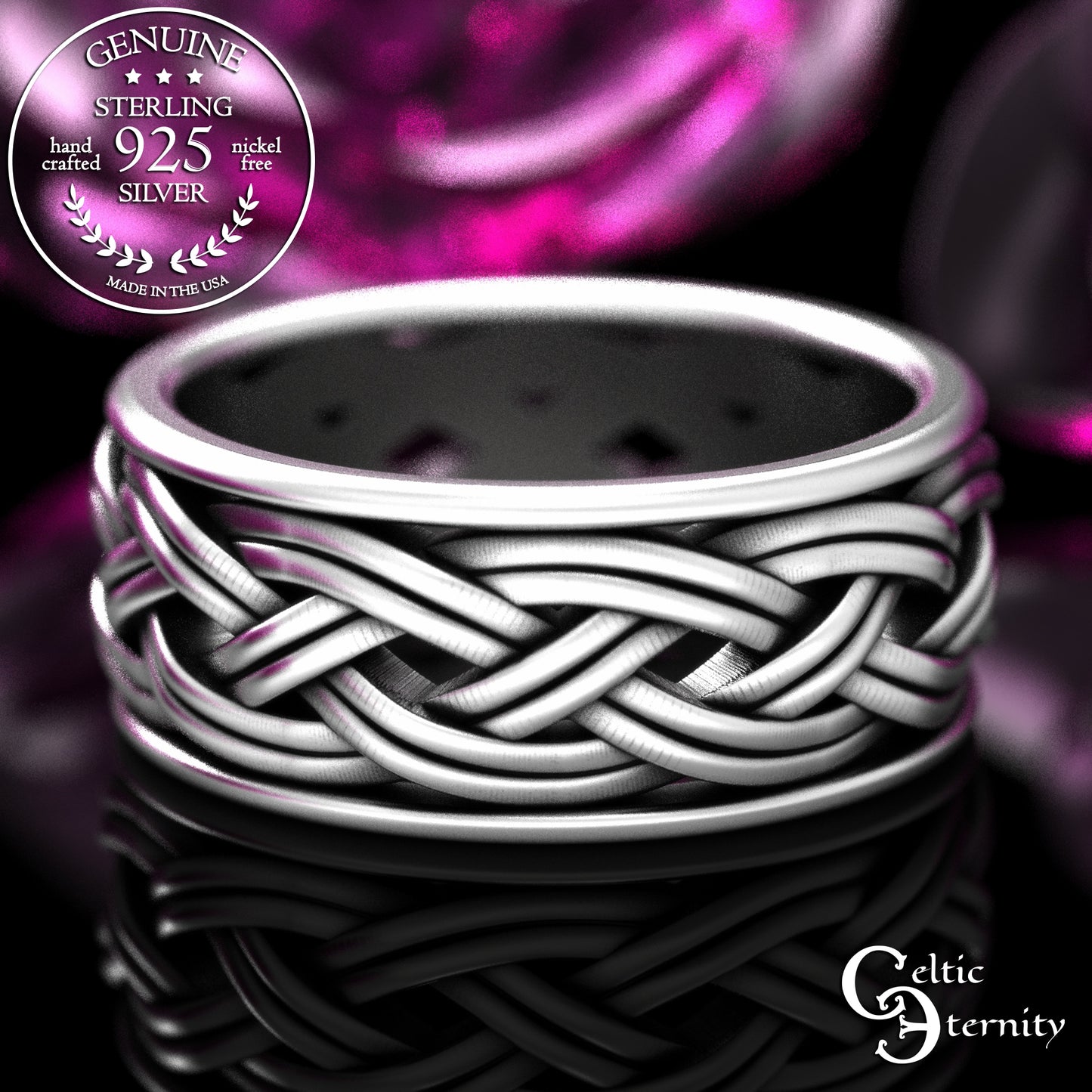 Traditional Matching Sterling Irish Wedding Band Set - Celtic Bride & Groom, 2146 2147