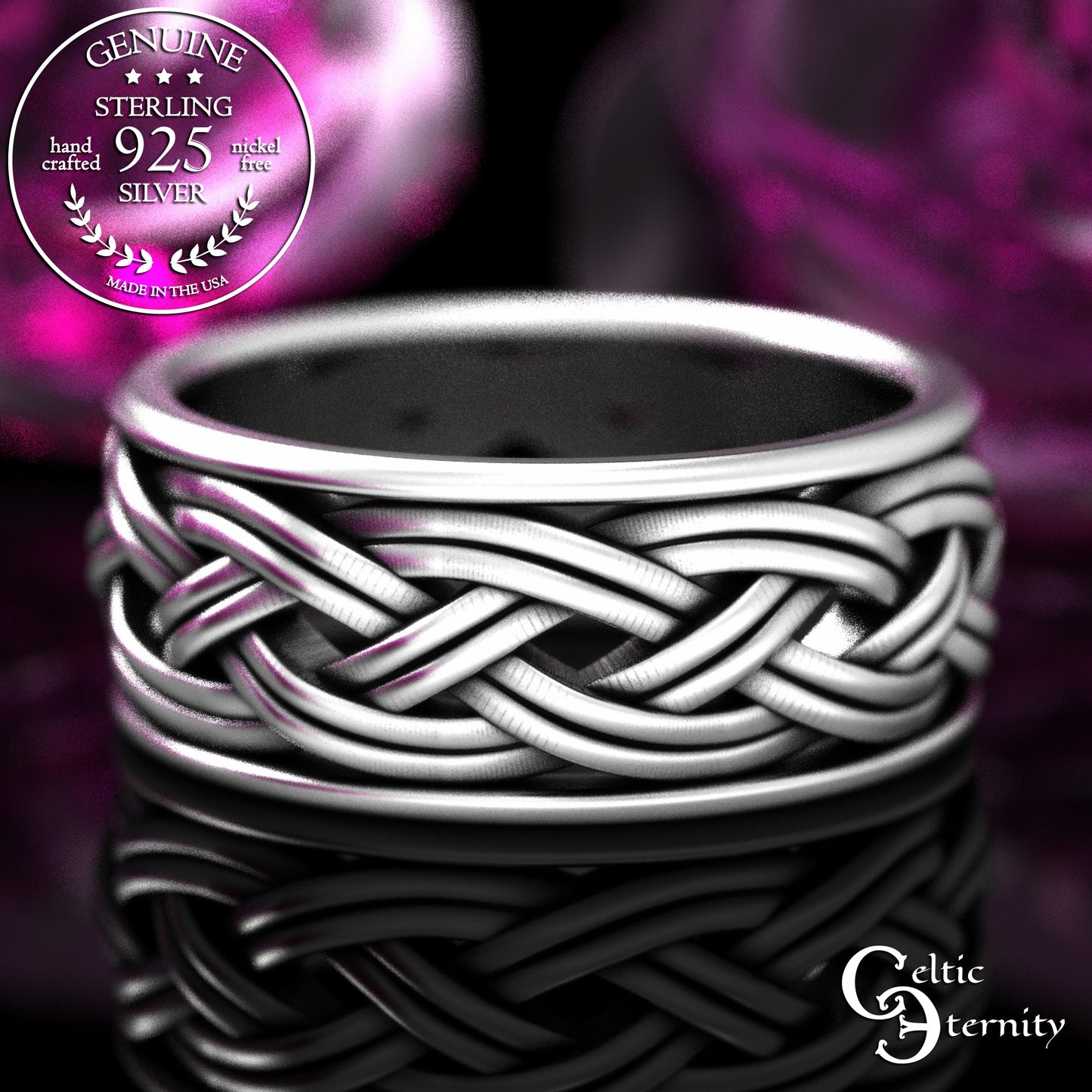 Traditional Matching Sterling Irish Wedding Band Set - Celtic Bride & Groom, 2146 2147