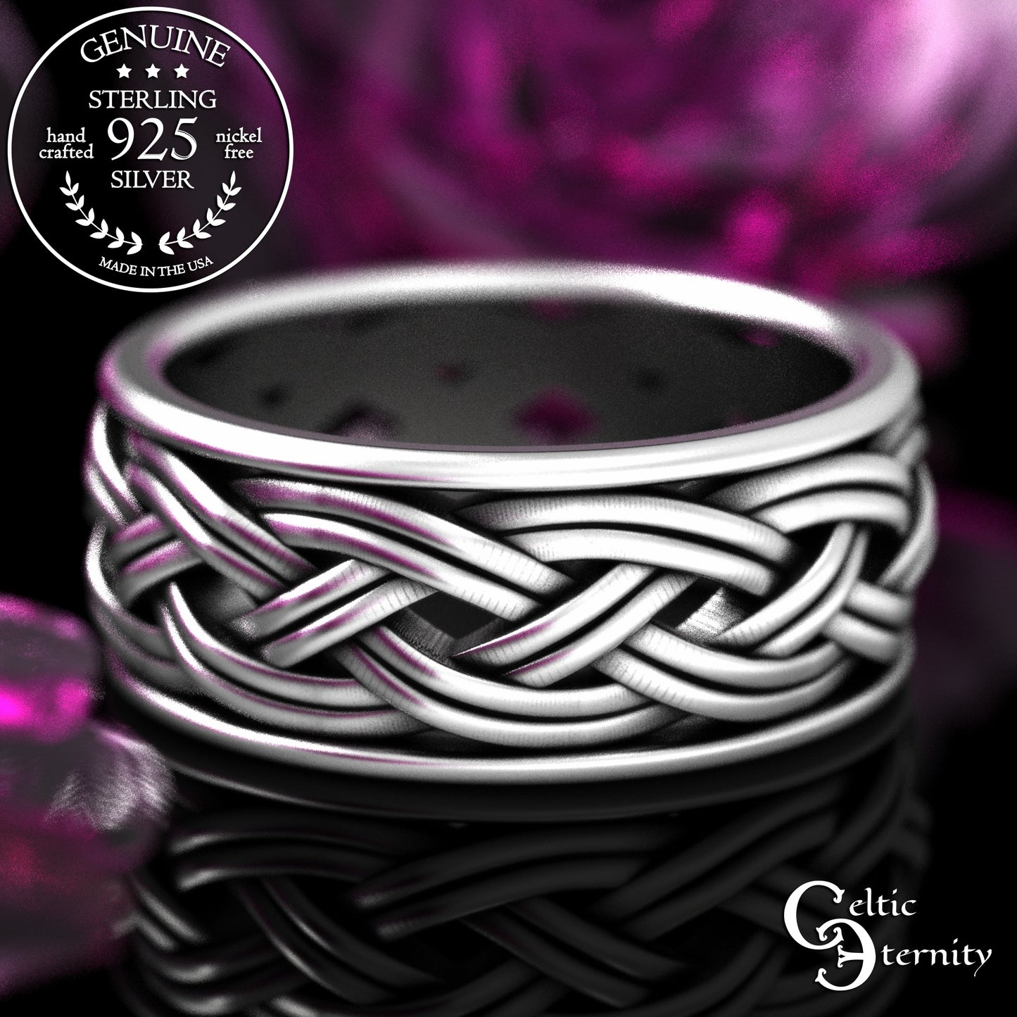 Sterling Silver Men's Wide Celtic Wedding Band - Irish Weave Pattern,2147