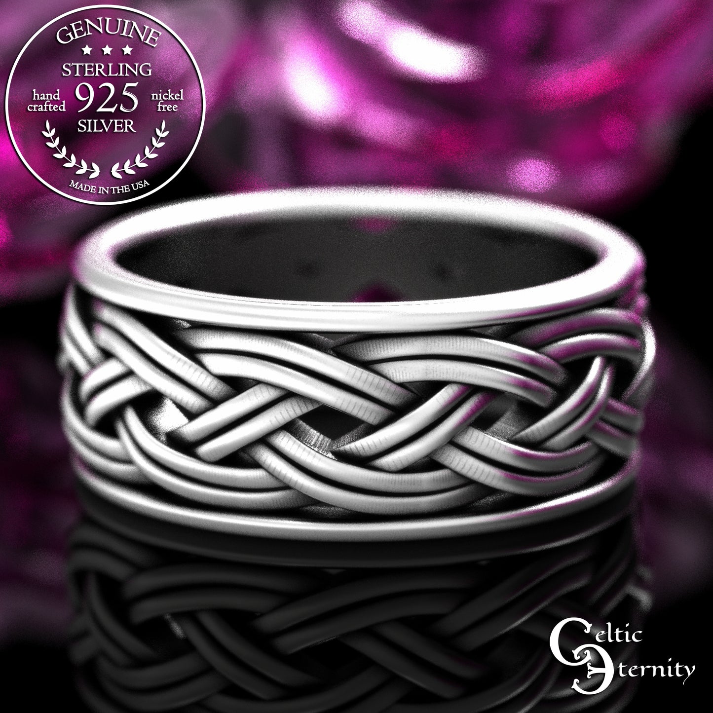 Sterling Silver Men's Wide Celtic Wedding Band - Irish Weave Pattern,2147