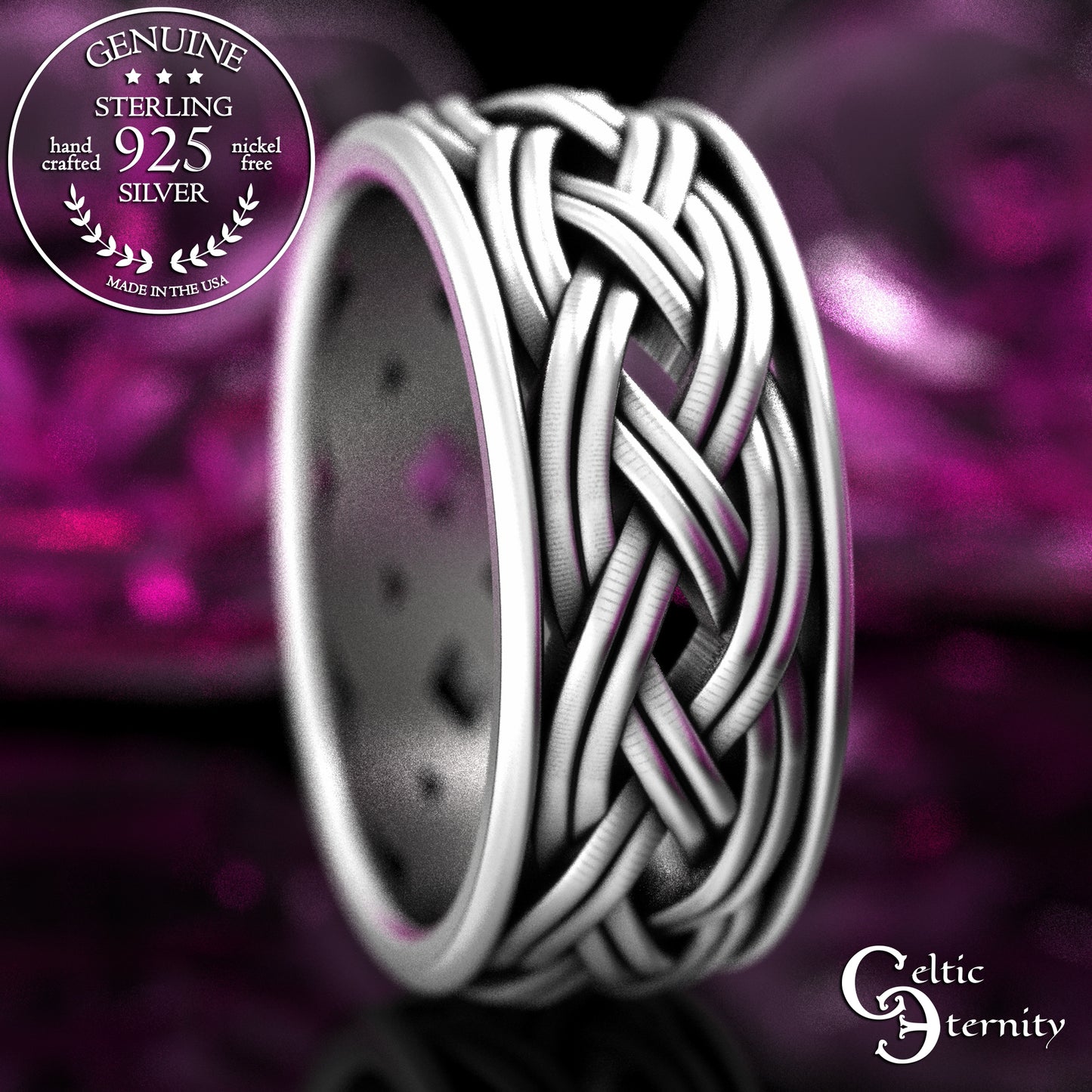 Sterling Silver Men's Wide Celtic Wedding Band - Irish Weave Pattern,2147