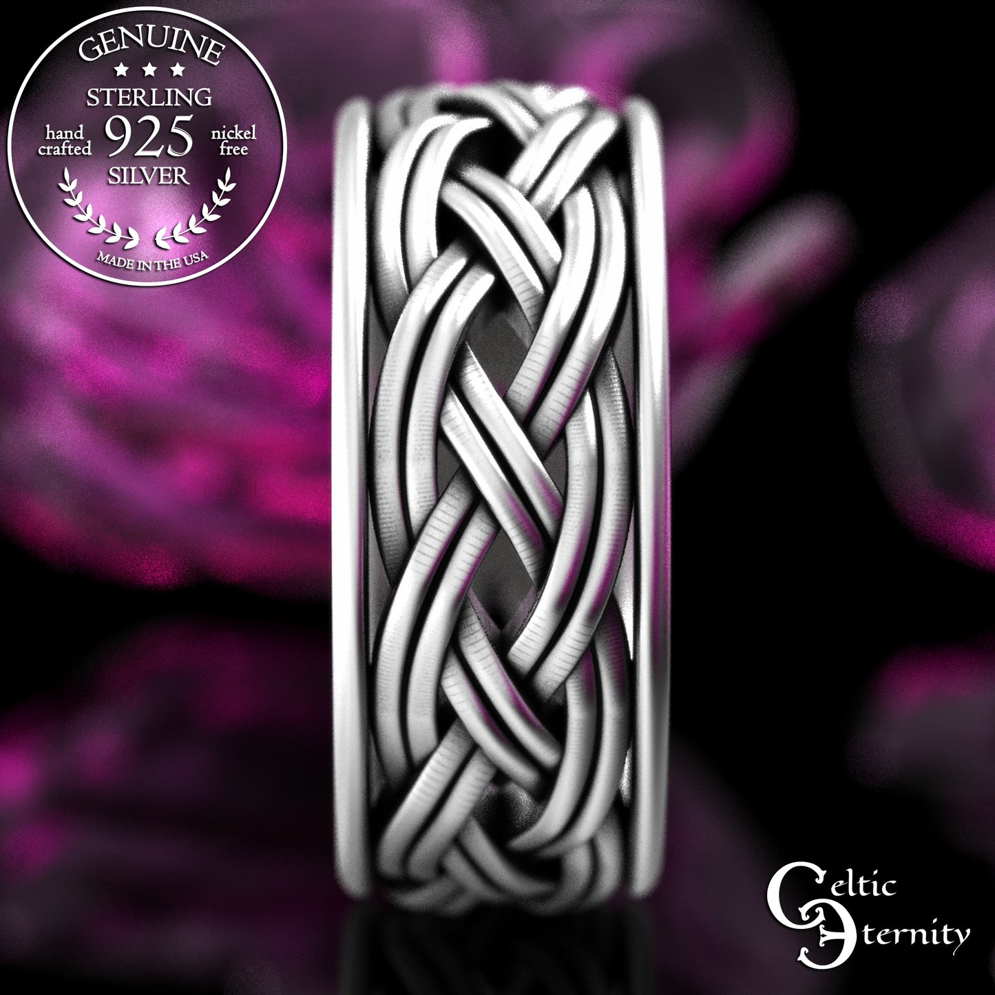 Sterling Silver Men's Wide Celtic Wedding Band - Irish Weave Pattern,2147