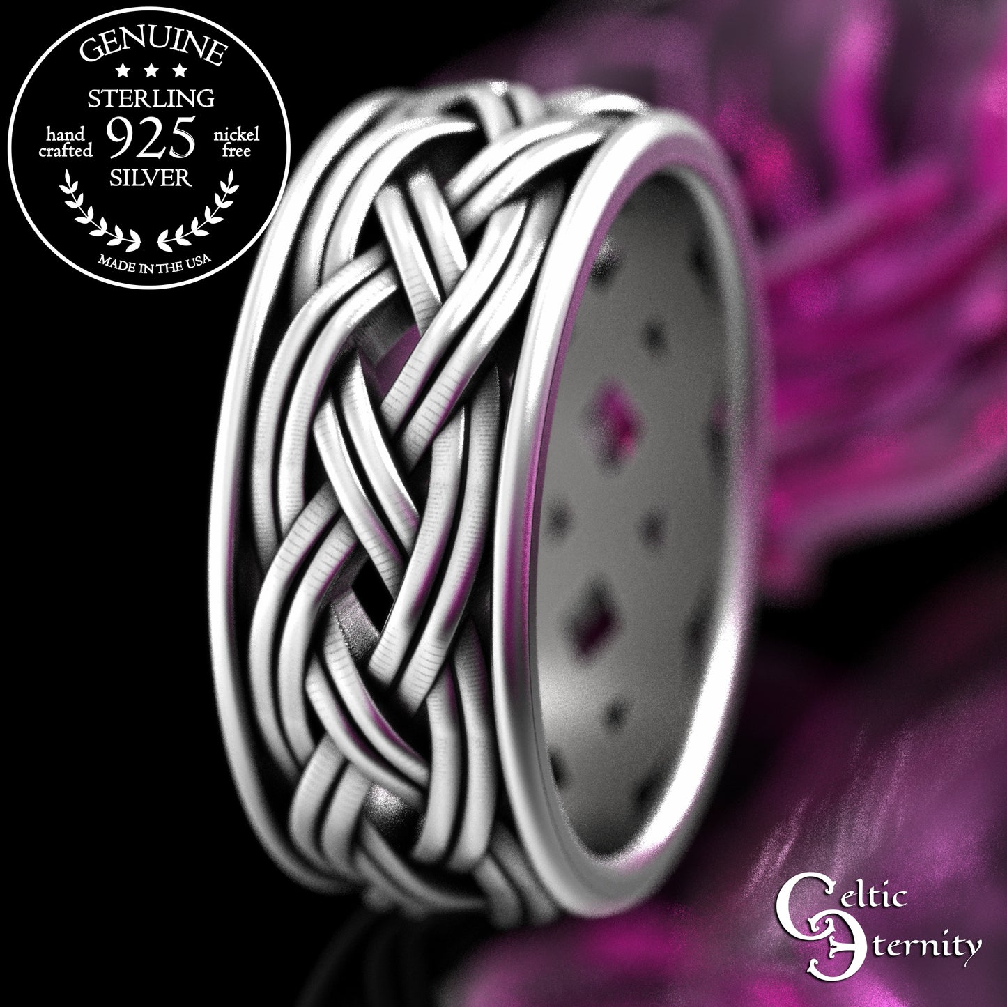 Sterling Silver Men's Wide Celtic Wedding Band - Irish Weave Pattern,2147